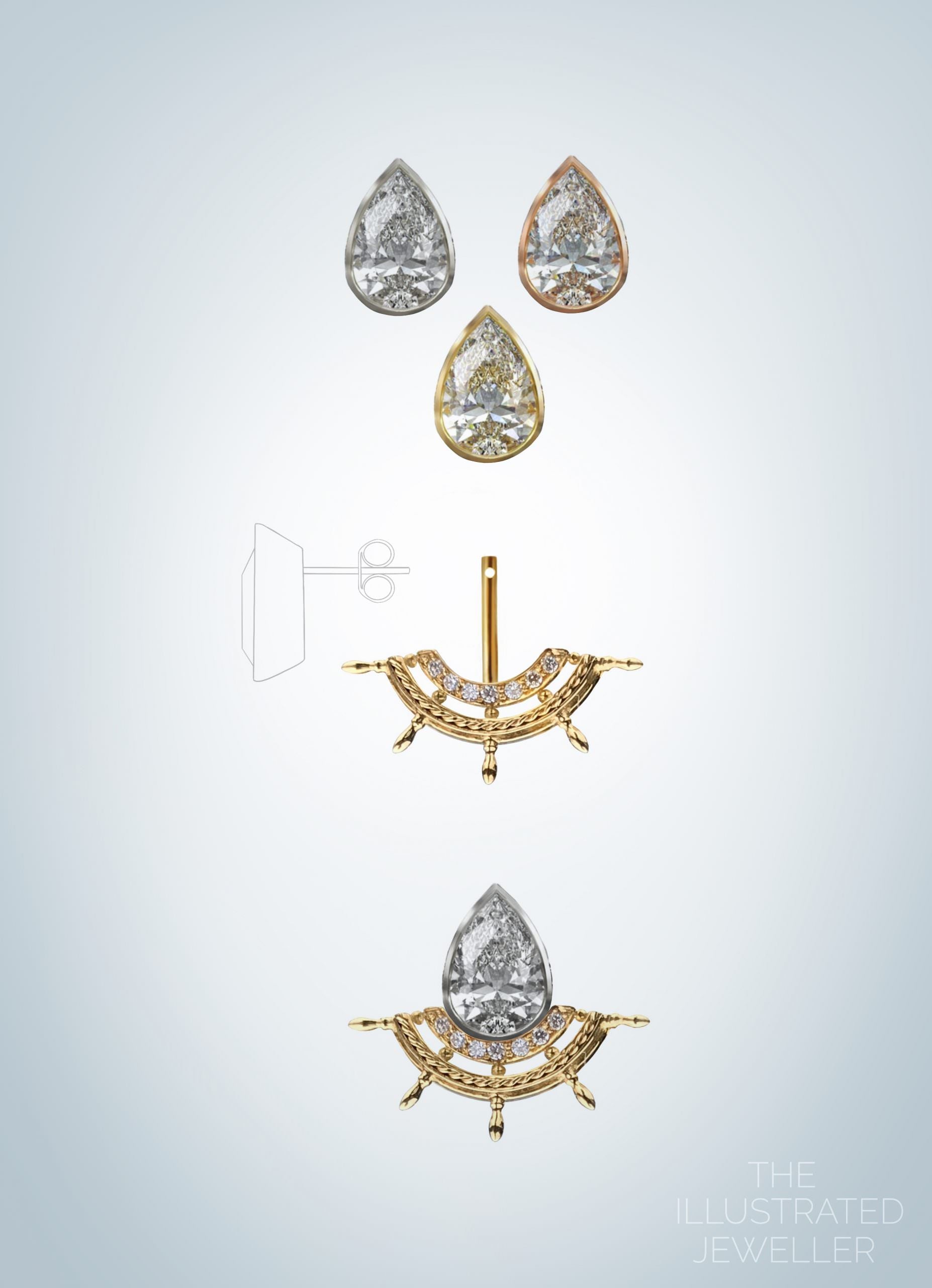 Pear diamond ship wreck earrings White gold (mirror finish)