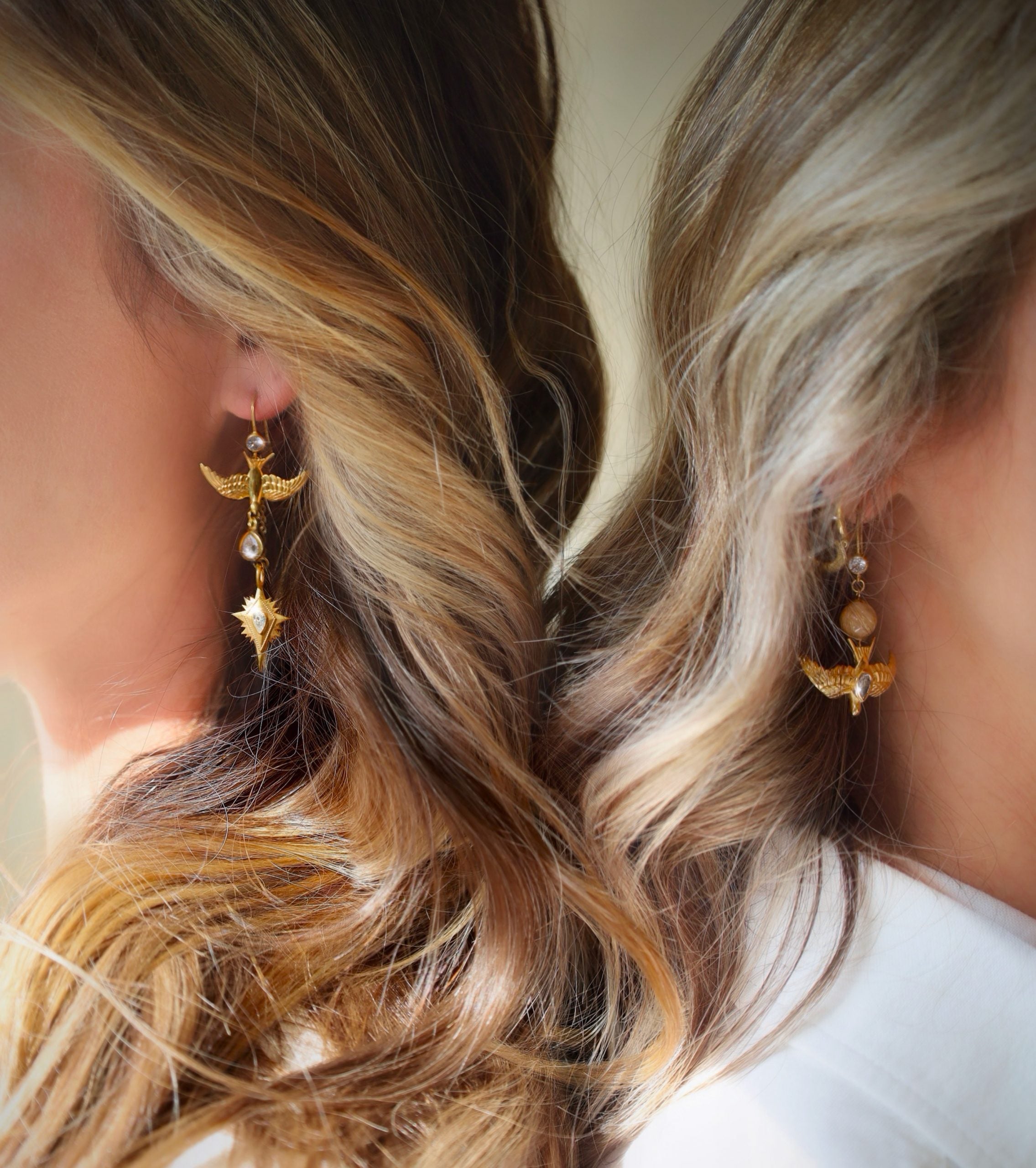 Swallow & Northern Star, Diamond Cocktail Earrings, Rose Gold