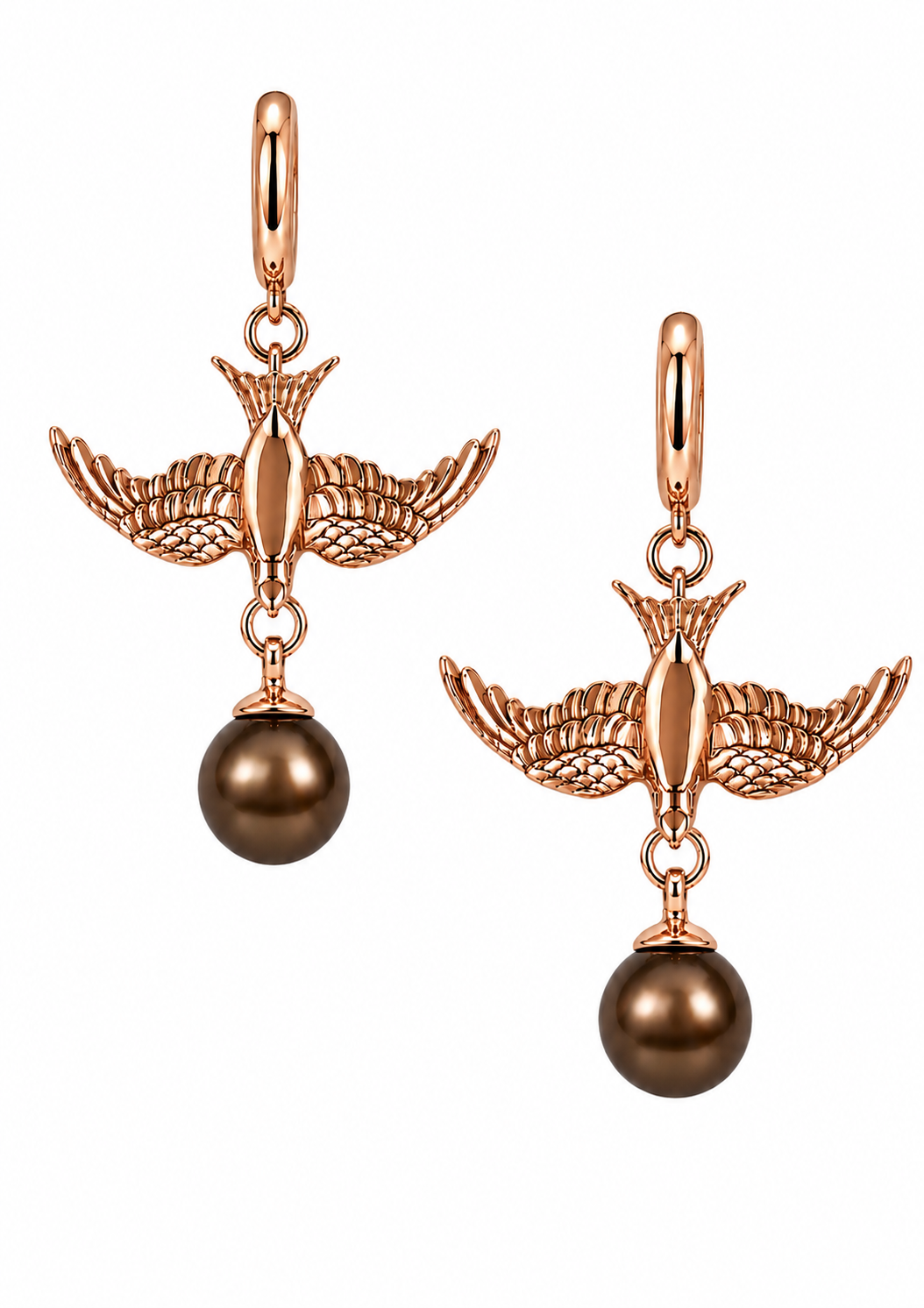 Gold swallow stud earring with pear charm
