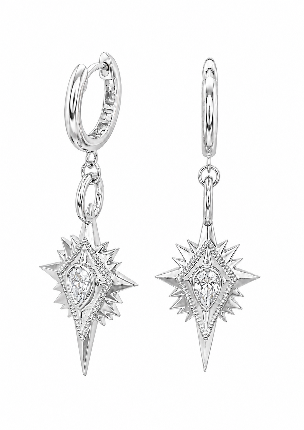 Lost at Sea Northern Star Diamond Drop Earrings – Sterling Silver
