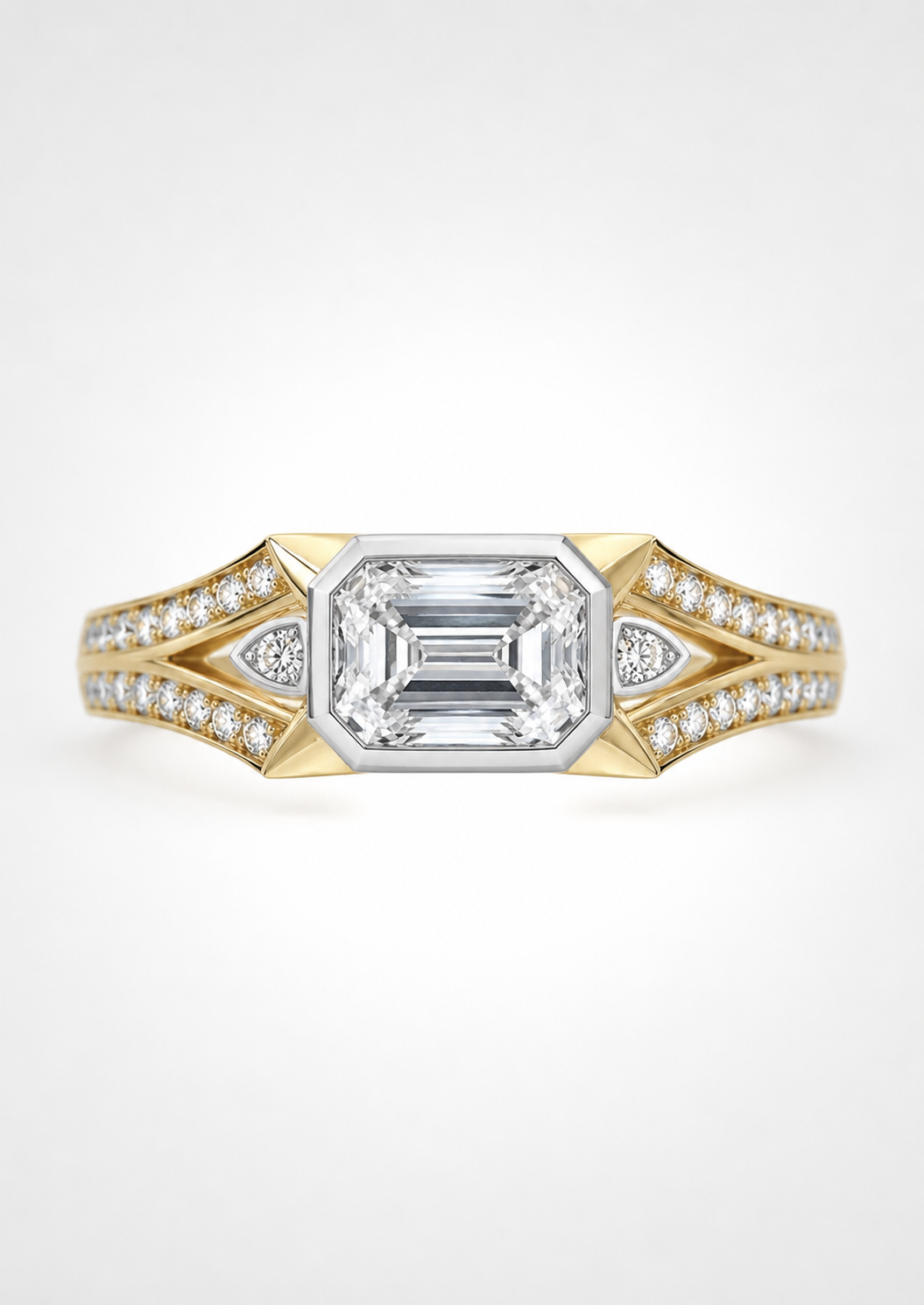 LUMORA Emerald diamond sunset ring, mixed golds