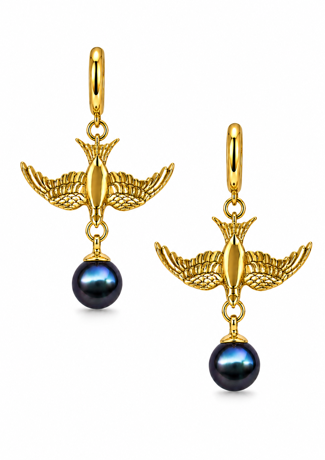 Gold swallow earring with pear charm