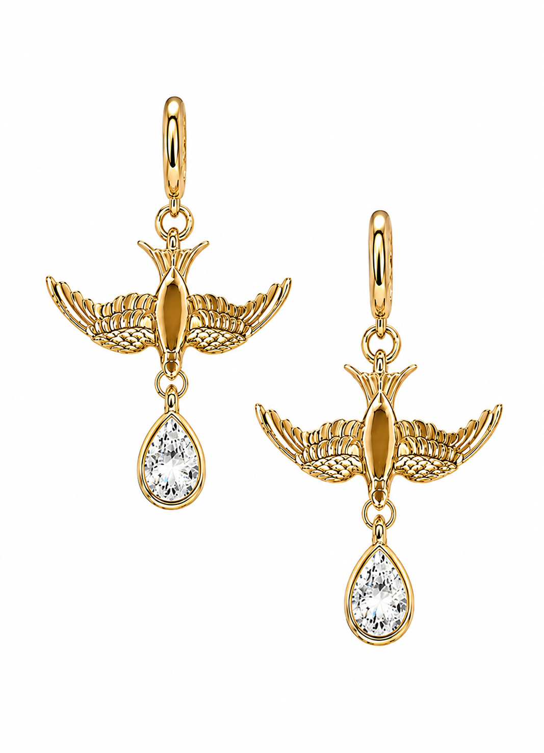 Medium Swallow Pear Diamond Huggie Clicker Hoop Drop Earrings