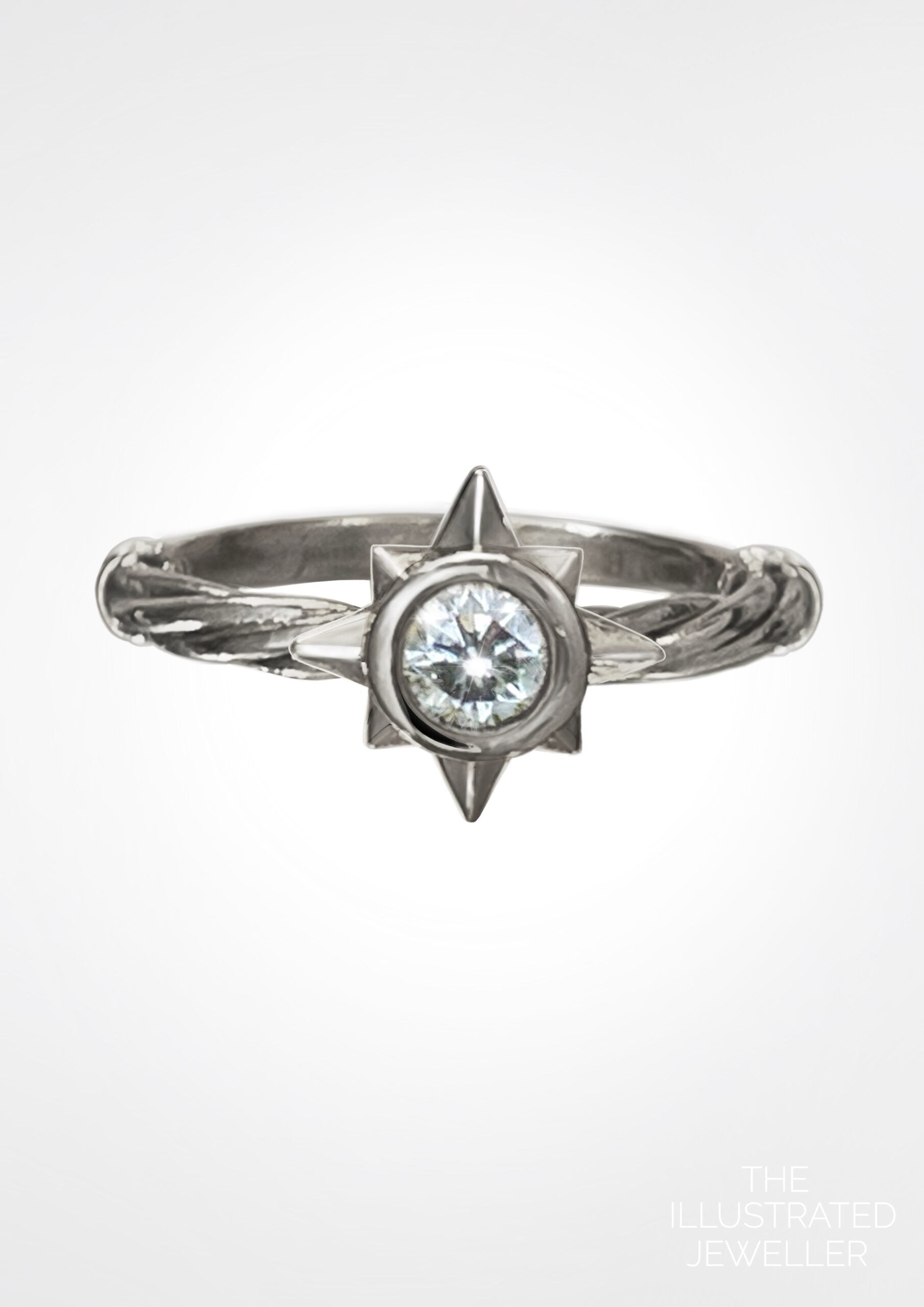 Diamond nautical star ring, white gold