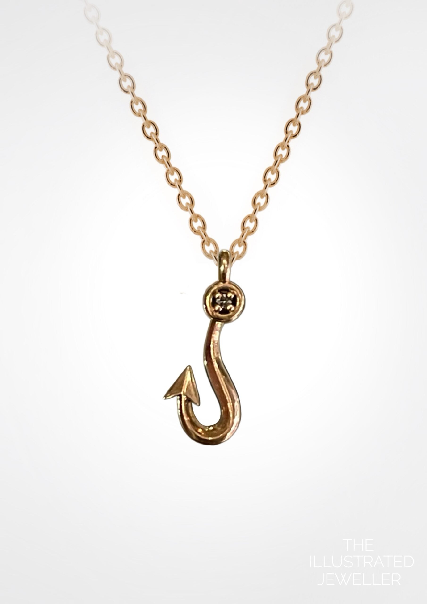 Fisherman’s Hook Pendant – 18ct Gold Vermeil with Natural Diamond on Belcher Chain