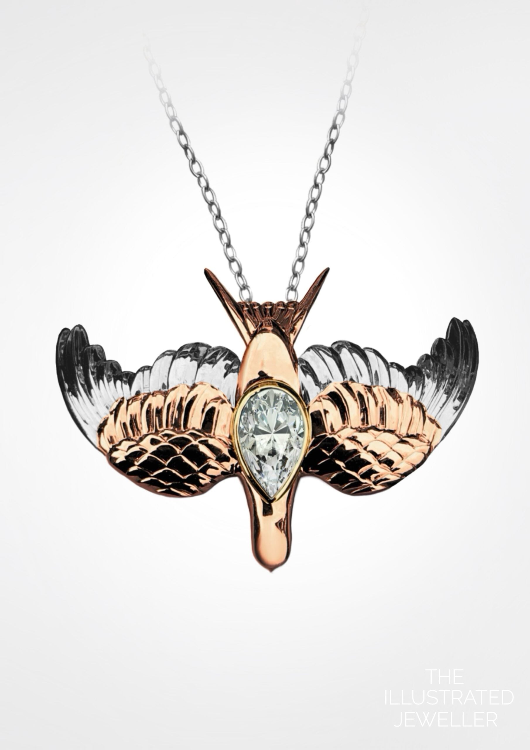 Large swallow diamond pendant Mixed gold