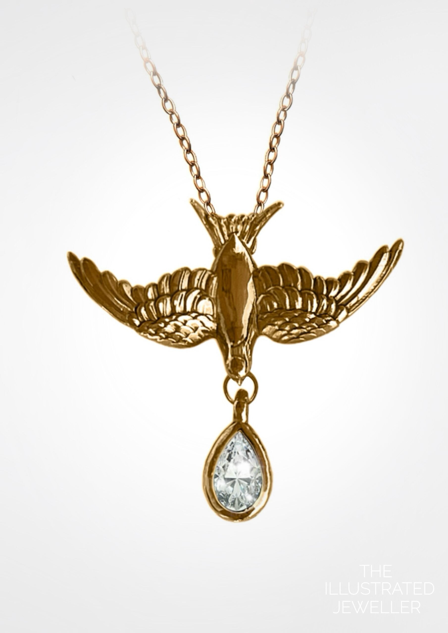 Medium Swallow Pendant – 18ct Gold Vermeil with Bezel-Set Pear CZ on Fine Trace Chain