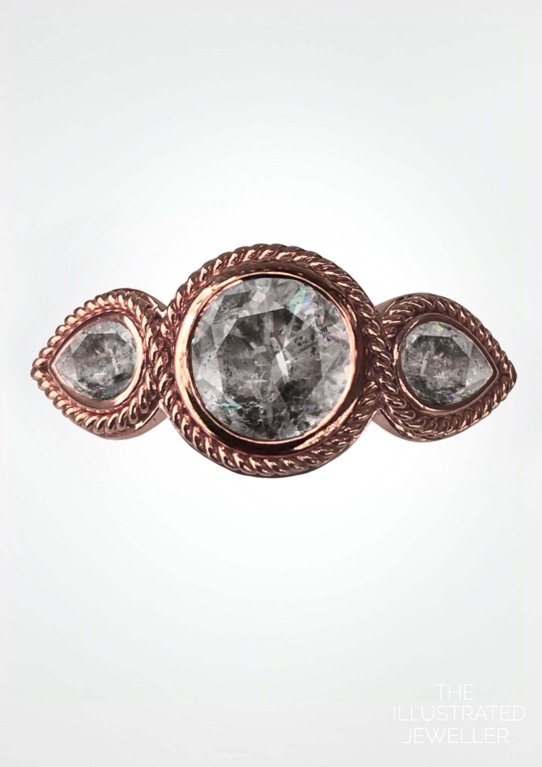 Full Moon, salt and pepper diamond engagement ring, Rose gold