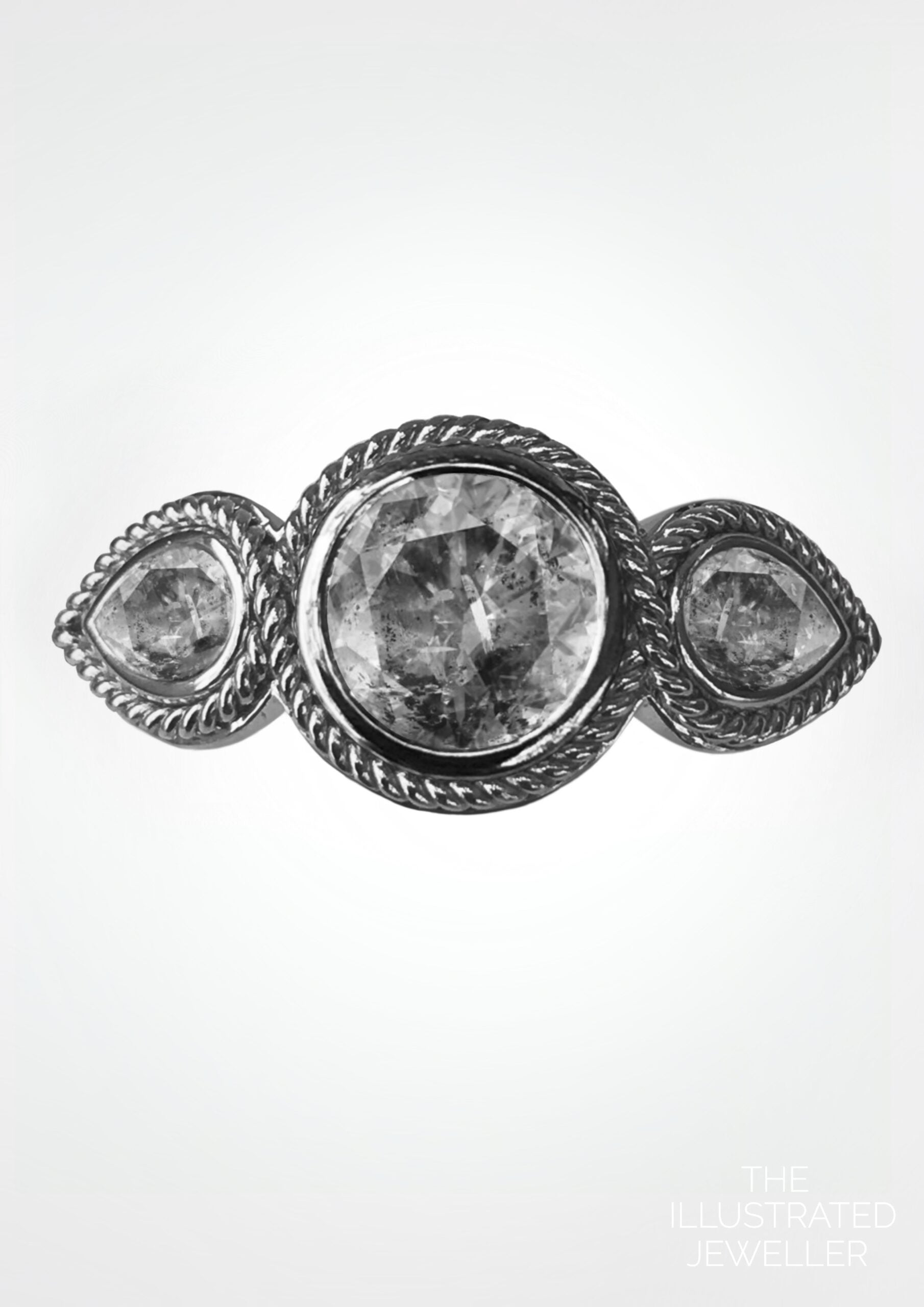 Full Moon, salt and pepper diamond engagement ring, white gold