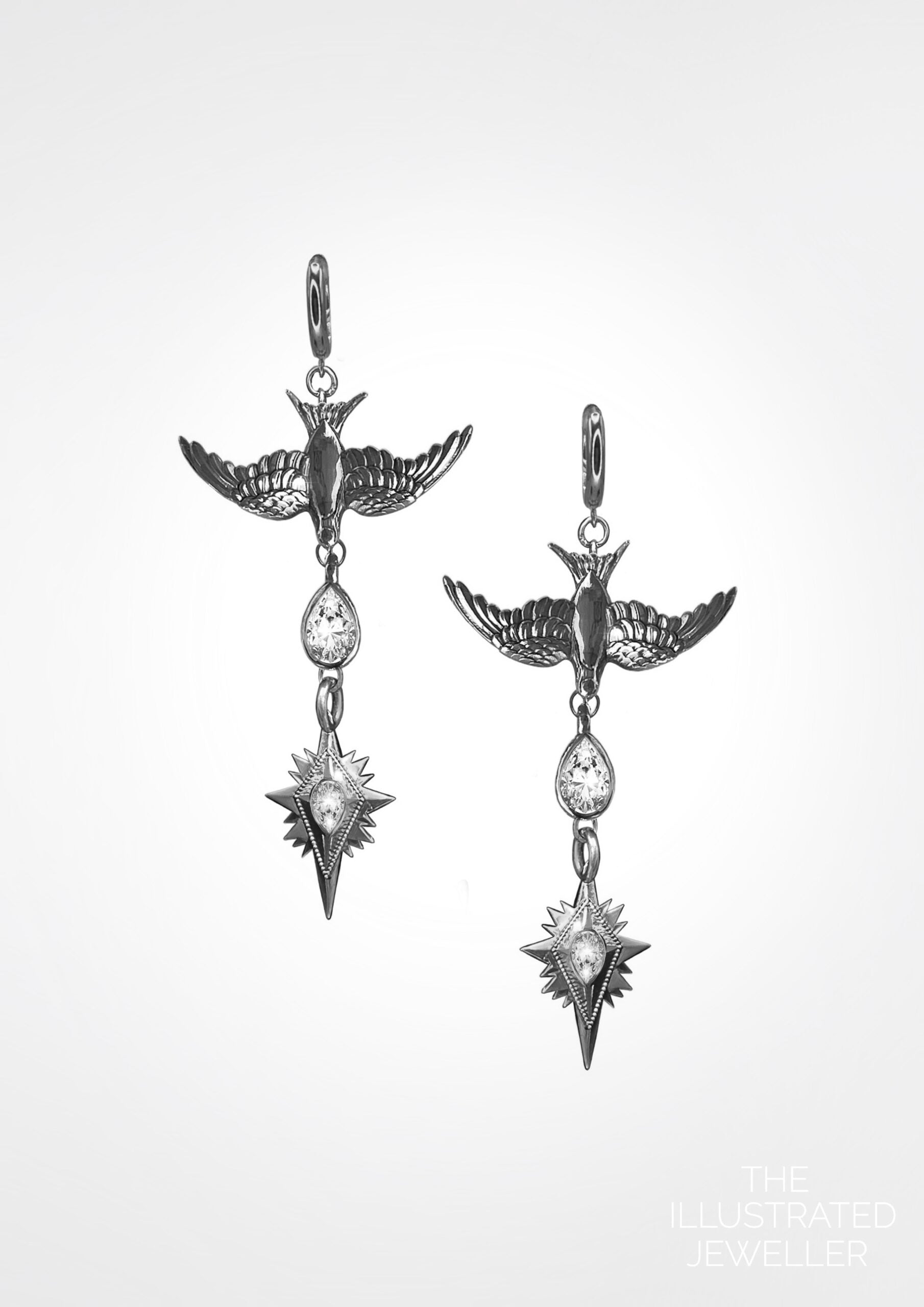 Swallow & Northern Star, Diamond Cocktail Earrings, White Gold