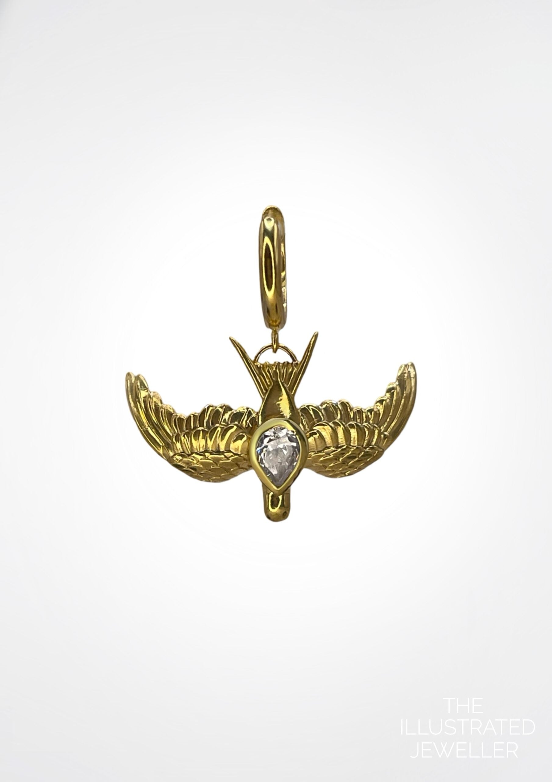 Single Large Swallow & Pear CZ Huggie Hoop Earring – 18ct Gold Vermeil