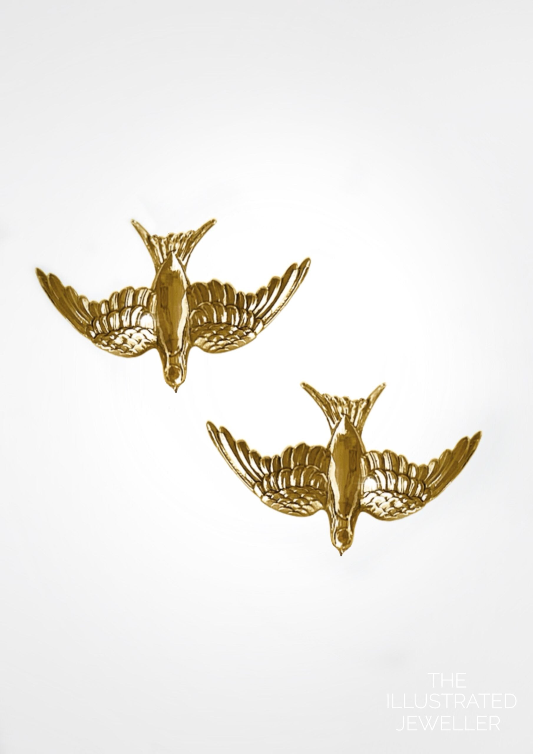Small Swallow stud earrings, Yellow gold (mirror finsh)