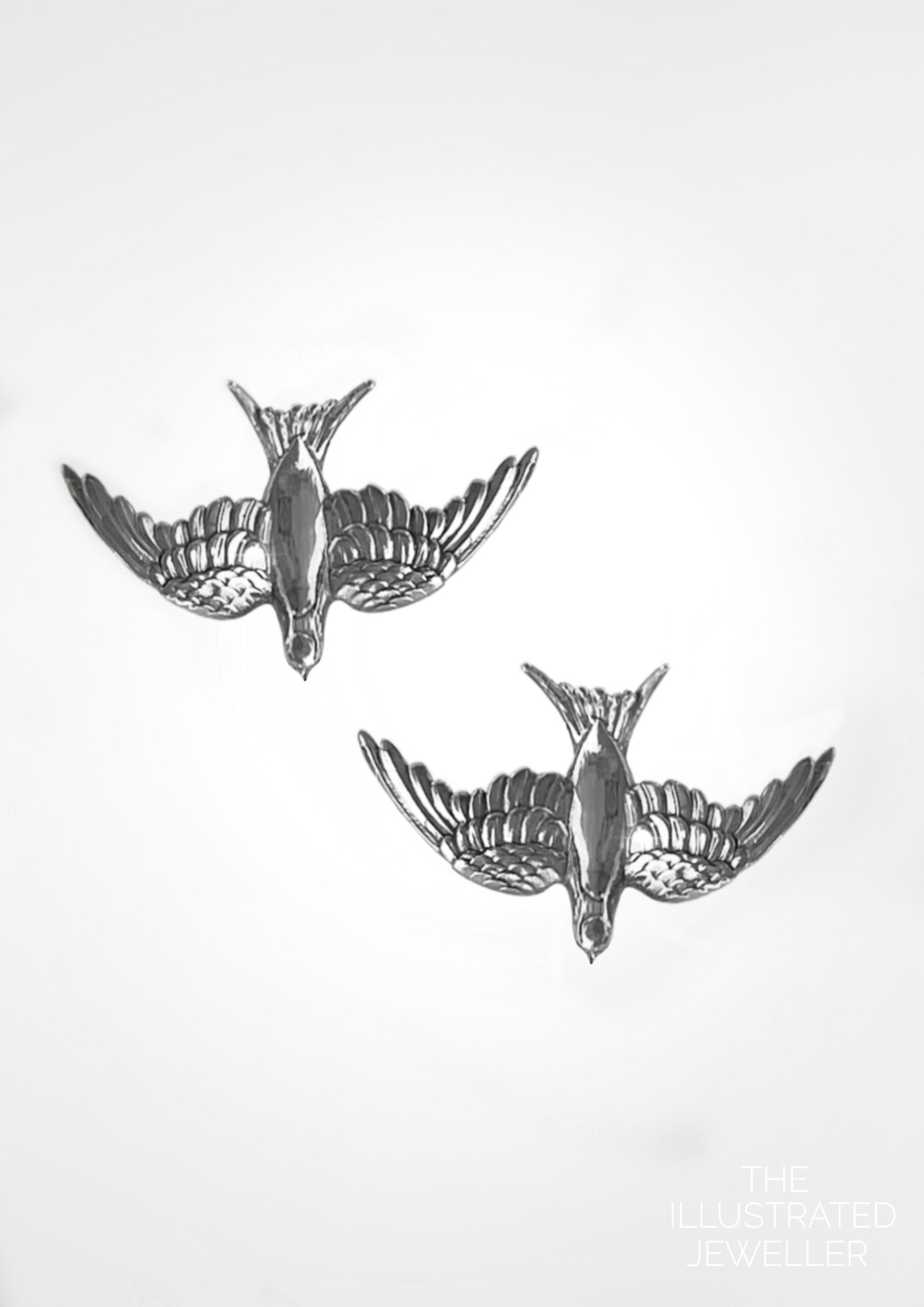 Small Swallow stud earrings, white gold