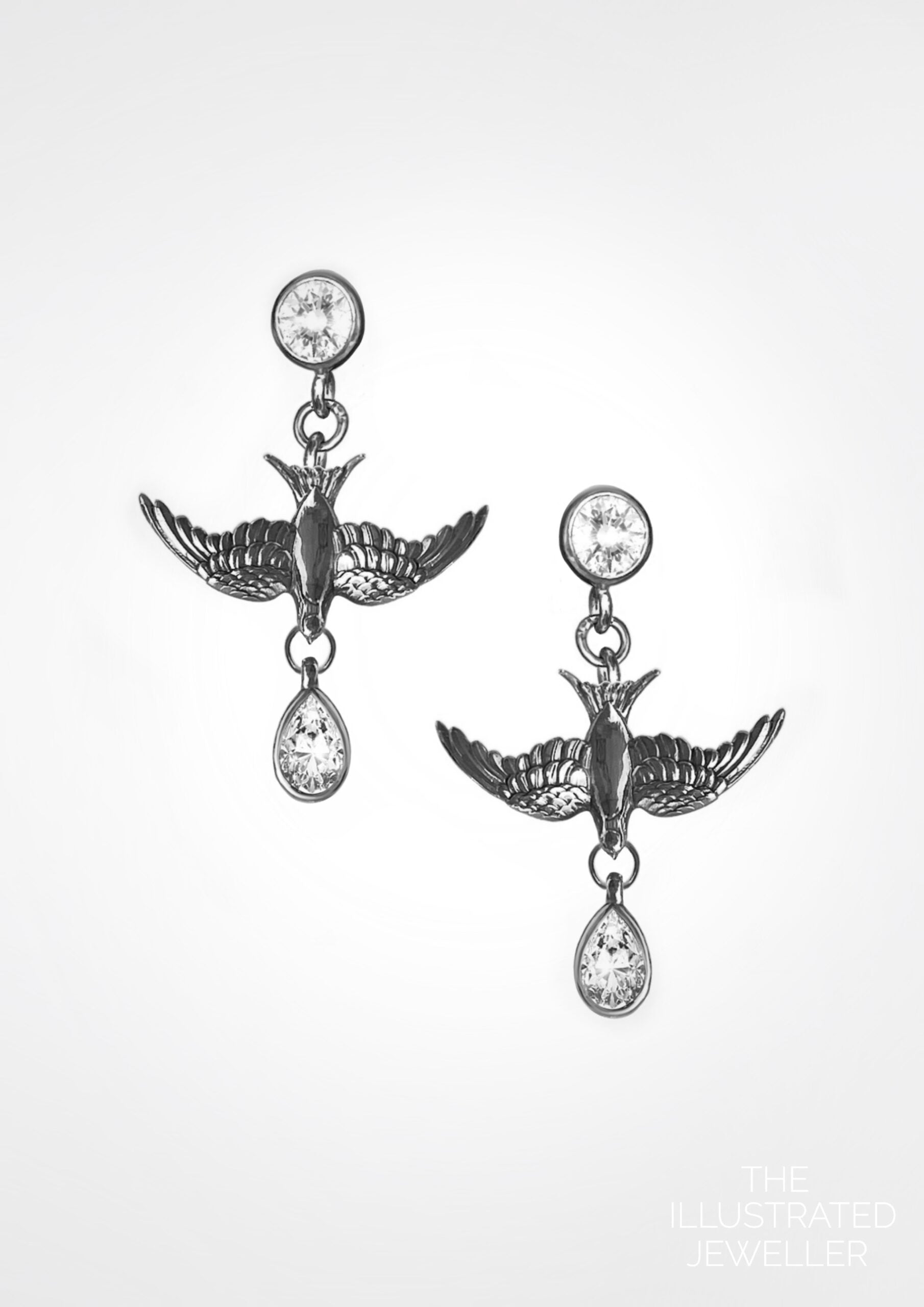 Swallow swoop diamond earring studs white gold
