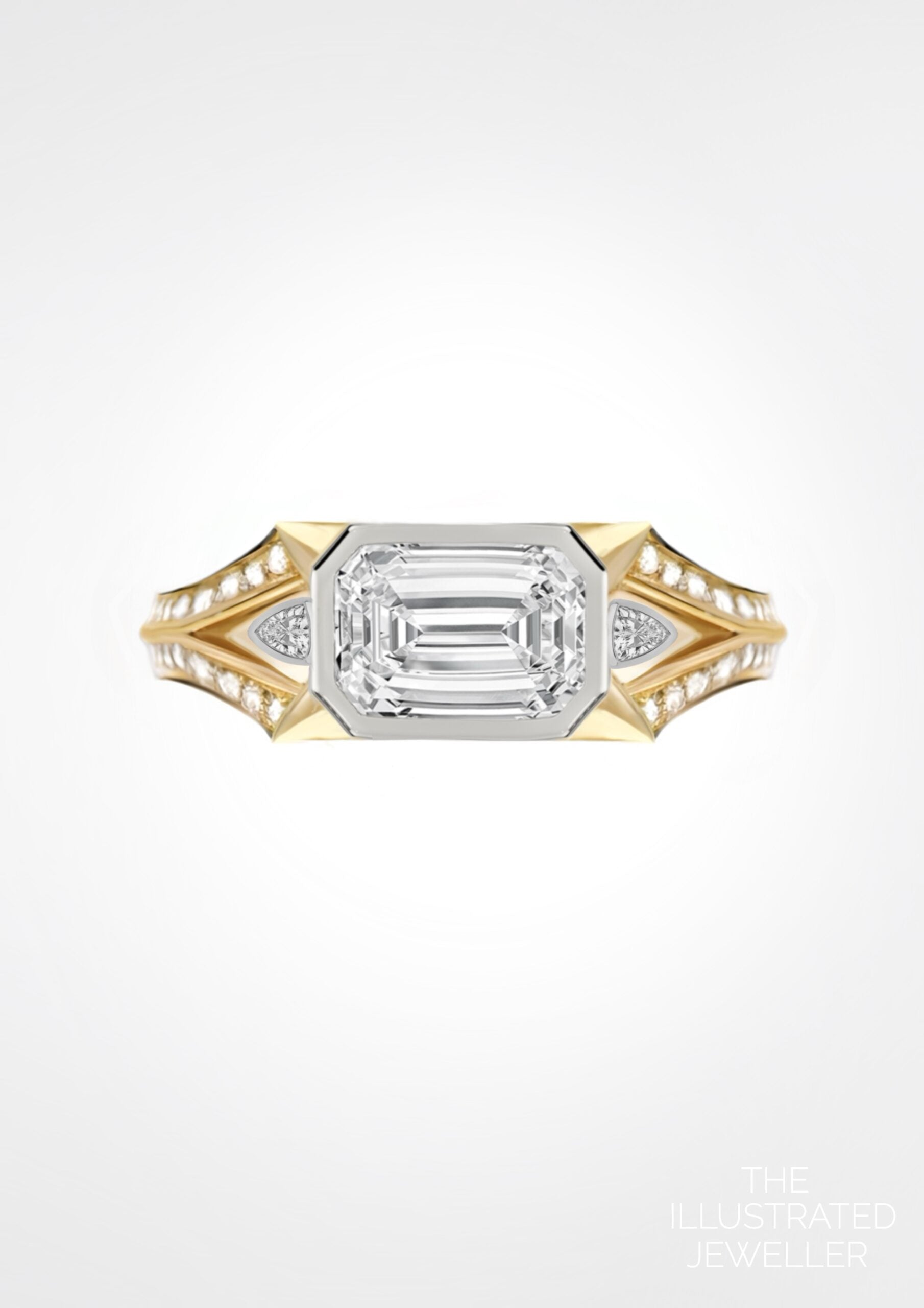 LUMORA Emerald diamond sunset ring, mixed golds