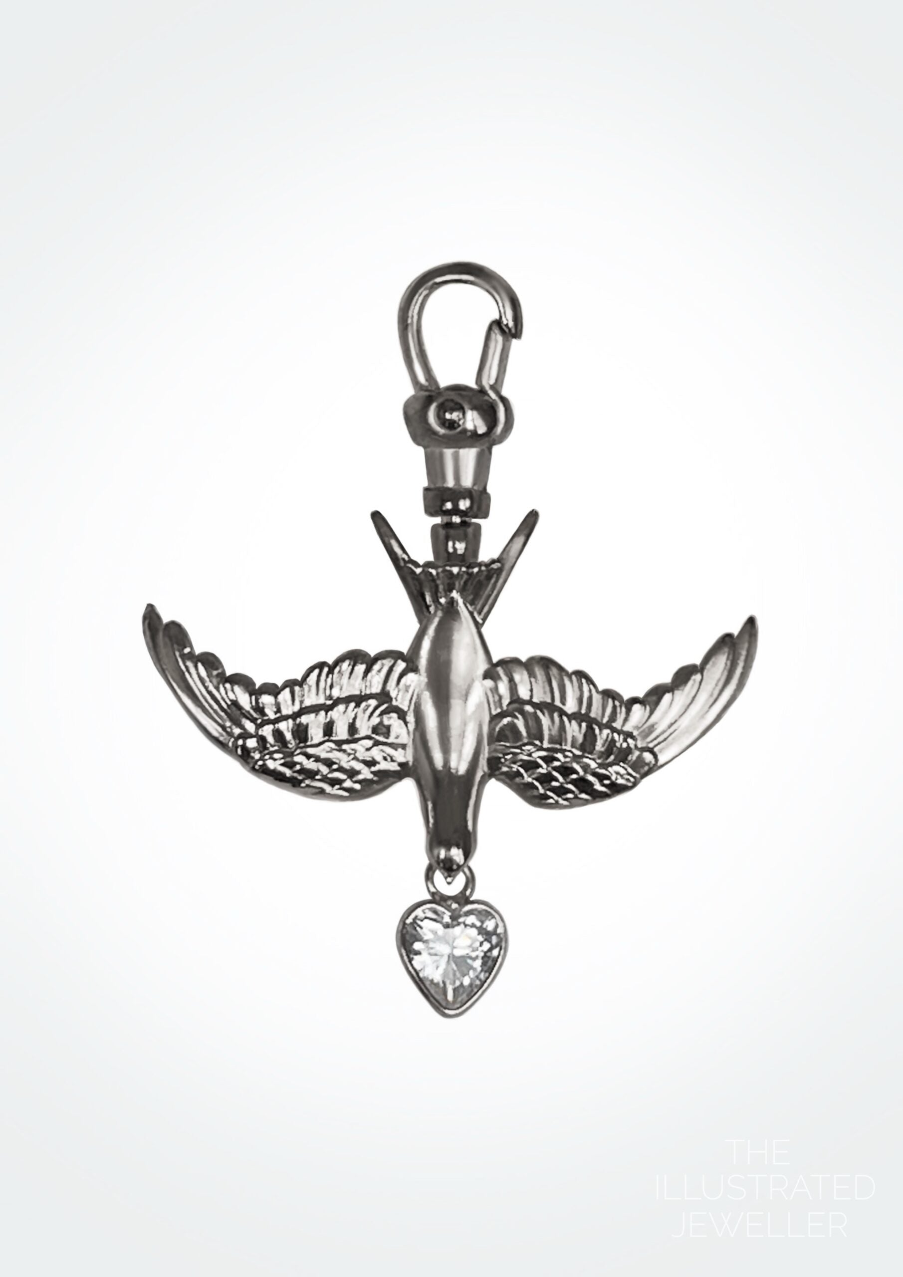 “Safe return” Golden Swallow Charm with Heart-Cut CZ Drop