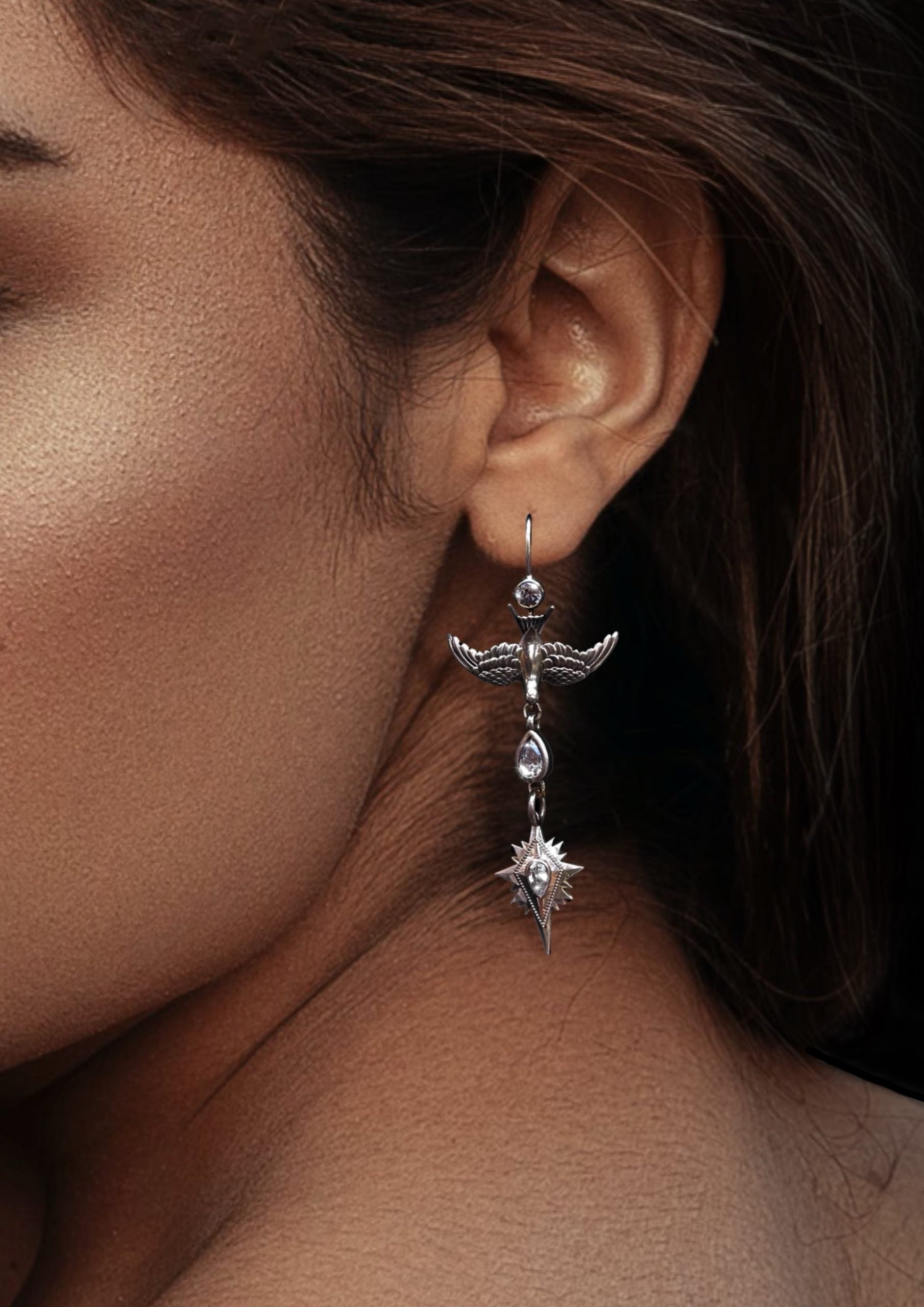 Swallow Bird Mismatched Gold Earrings - Celestial Statement jewellery