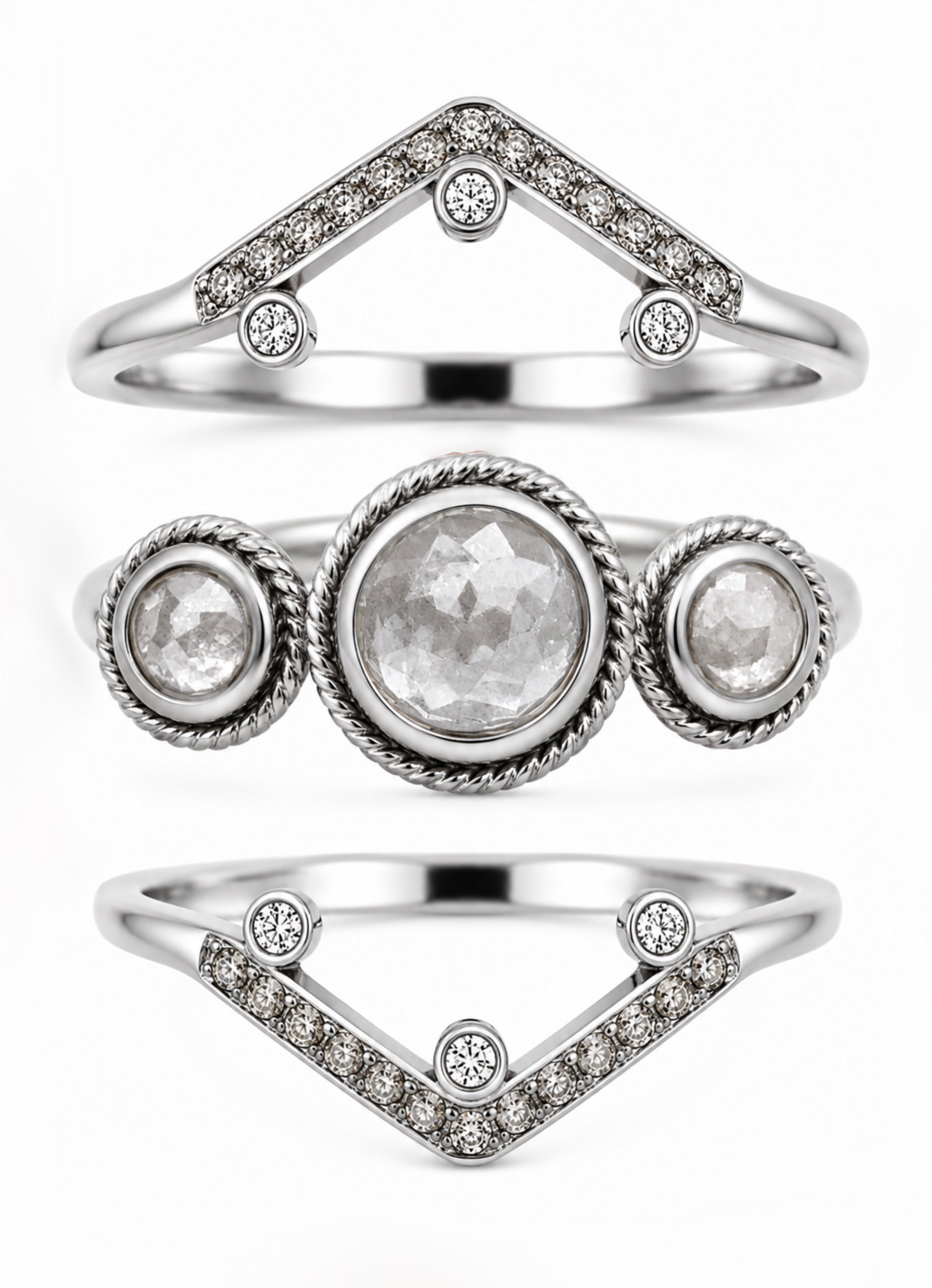 Celestial Twisted Rope Diamond Ring Stack