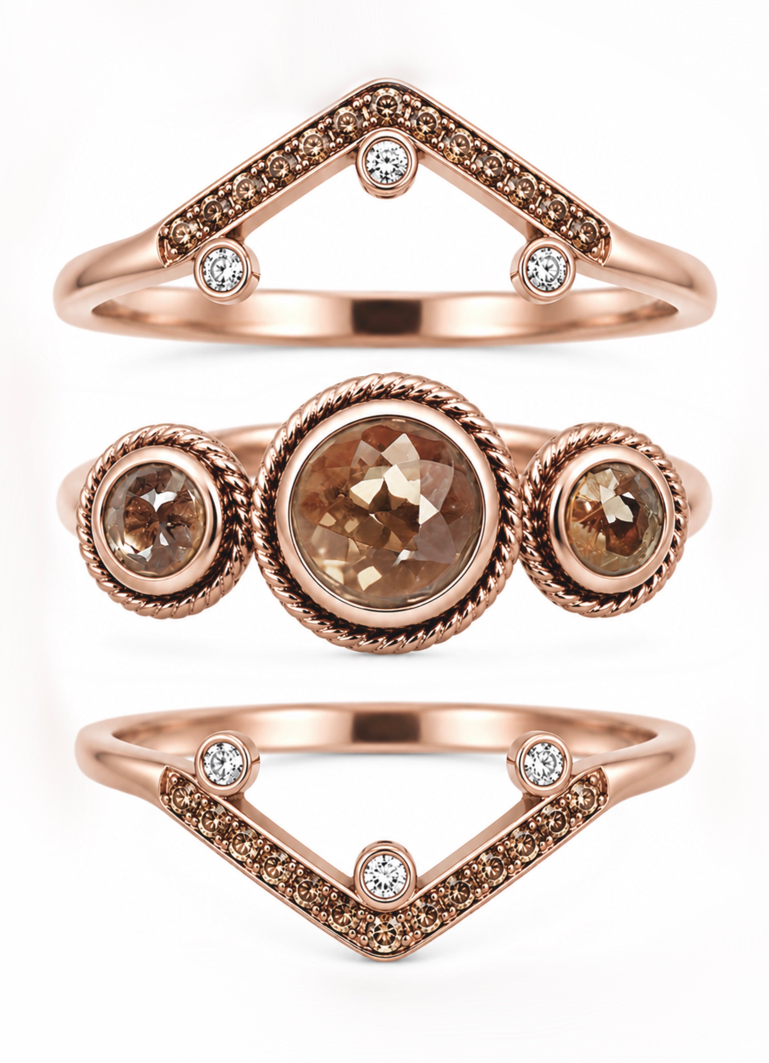 Celestial Twisted Rope Diamond Ring Stack