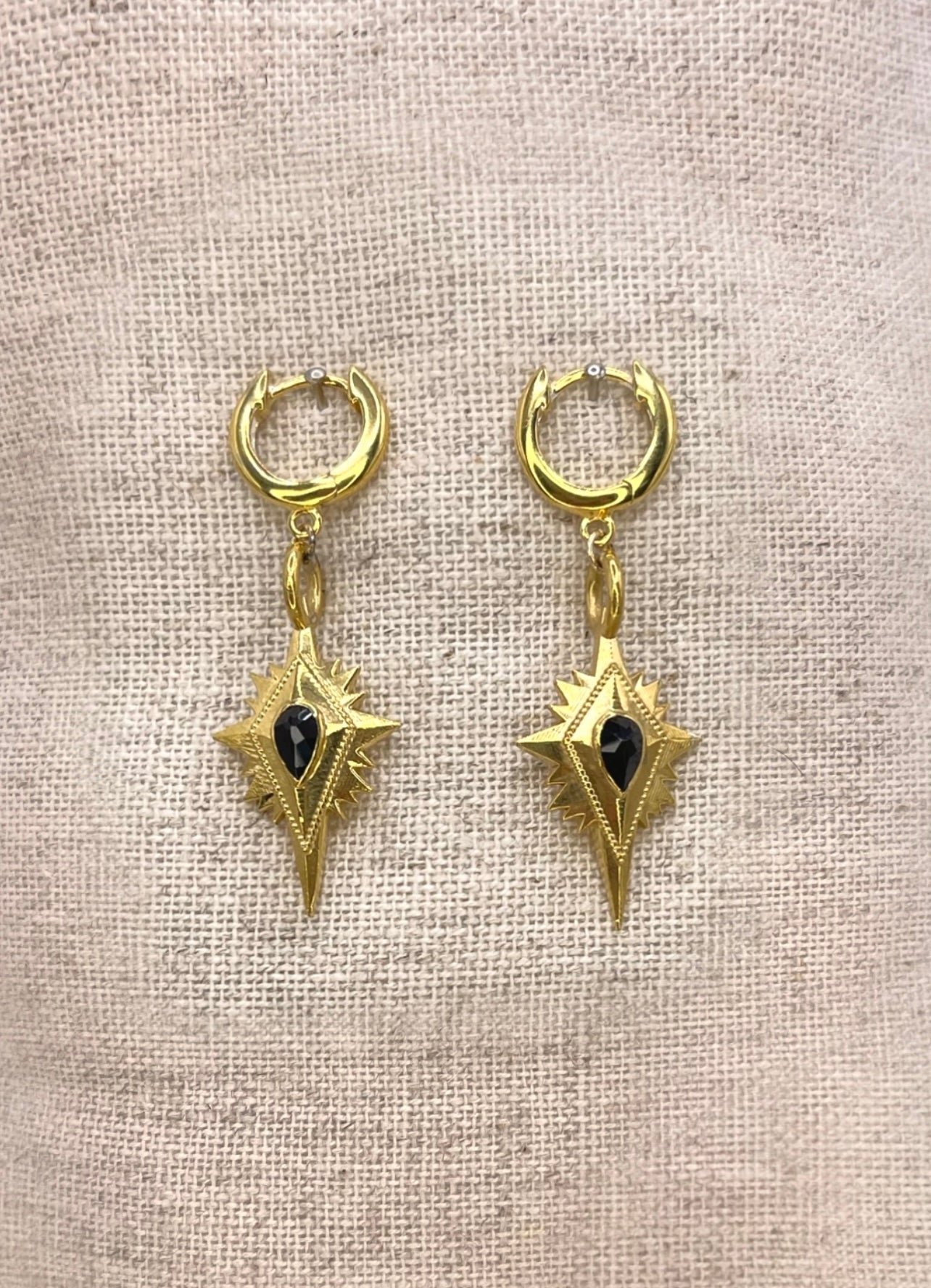 Northern star with black spinel clicker hoop earrings