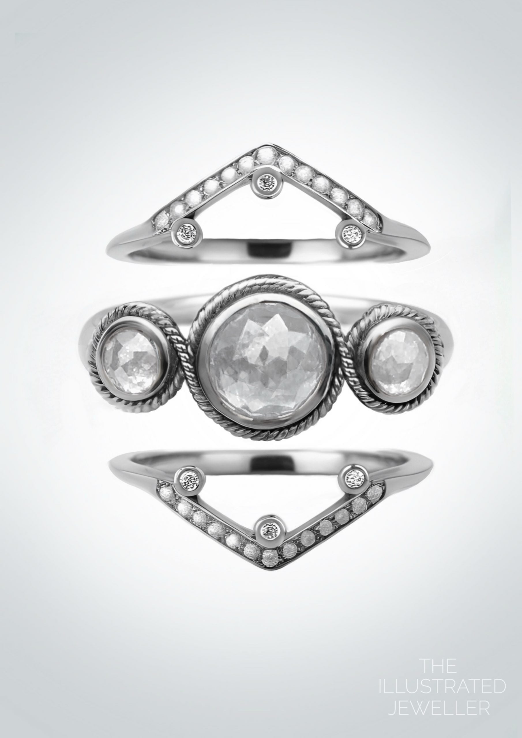 “Celestial Ring” White Gold diamond bridal stack