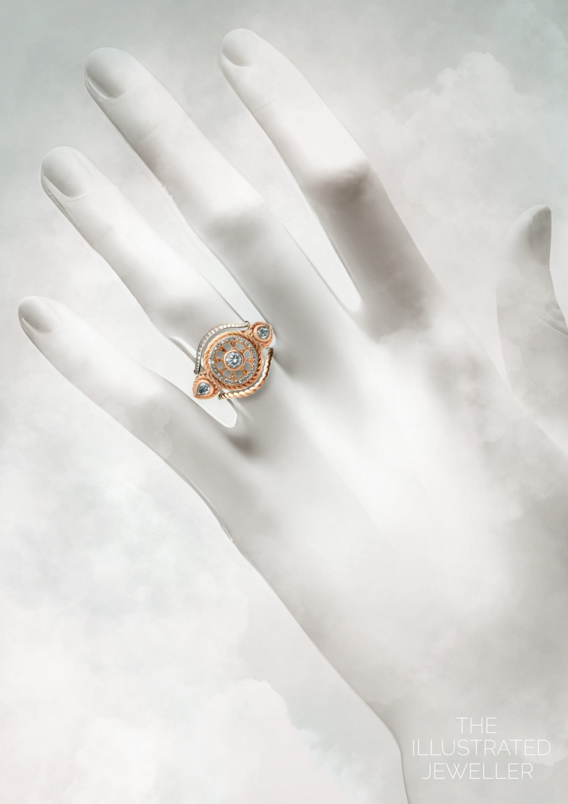 "EYE OF THE STORM" Ocean wave diamond stack, rose gold