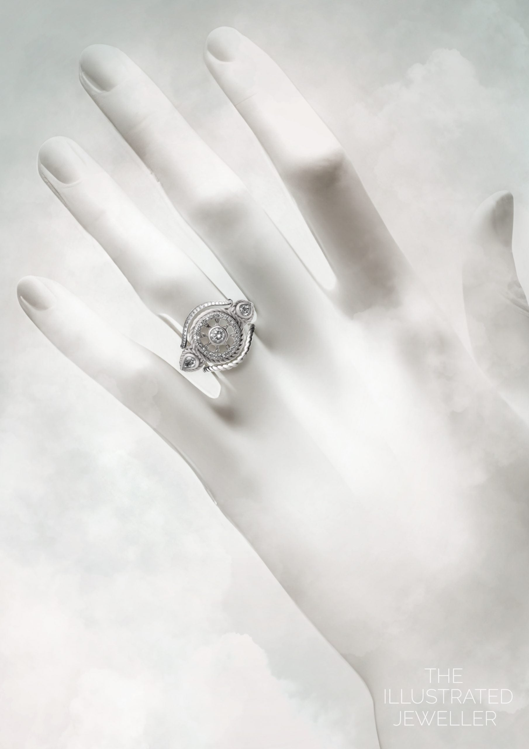 "EYE OF THE STORM" Ocean wave diamond stack, white gold