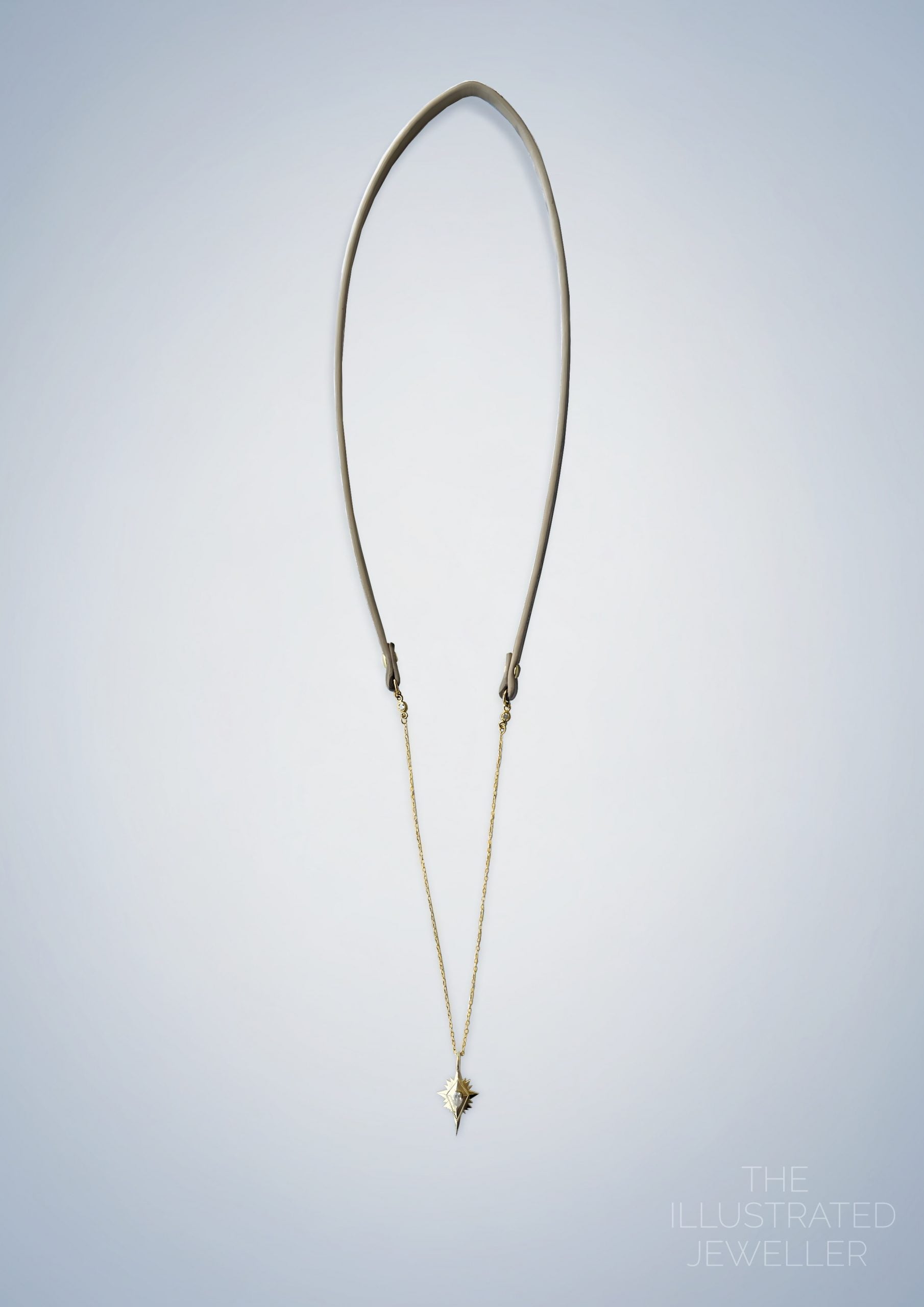 Northern star gold pendant, vegan leather strap, ultra thin trace chain
