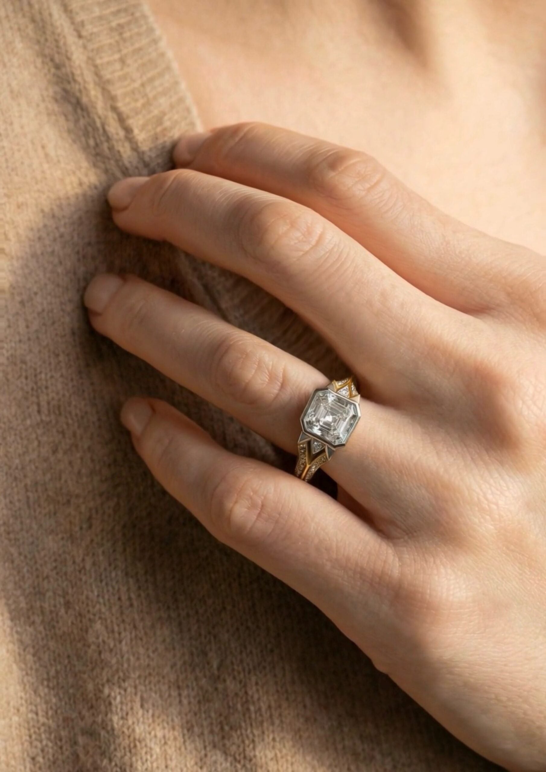 LUMORA Asscher Diamond Ring | Mixed Gold Design