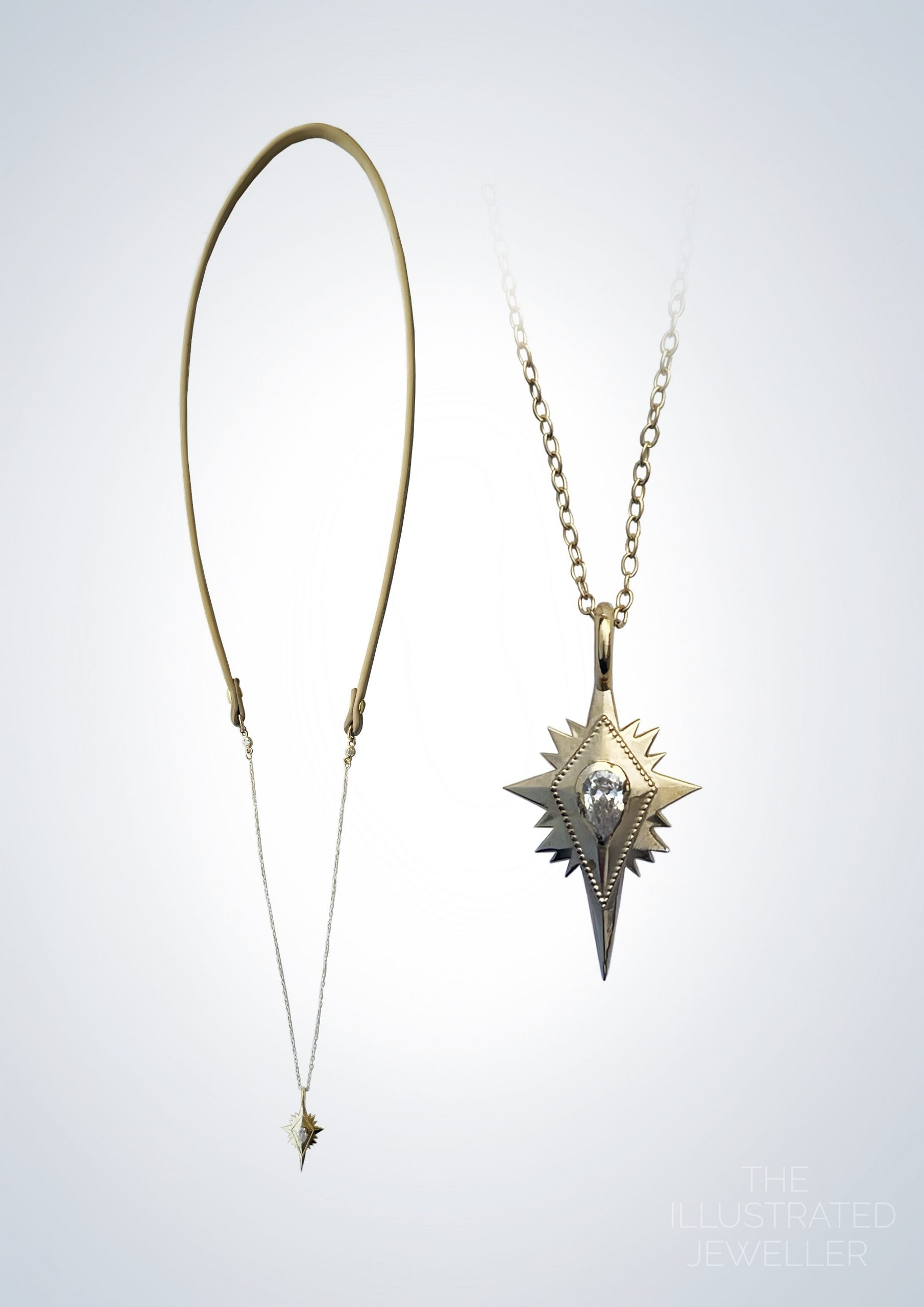 Northern star gold pendant, vegan leather strap, ultra thin trace chain