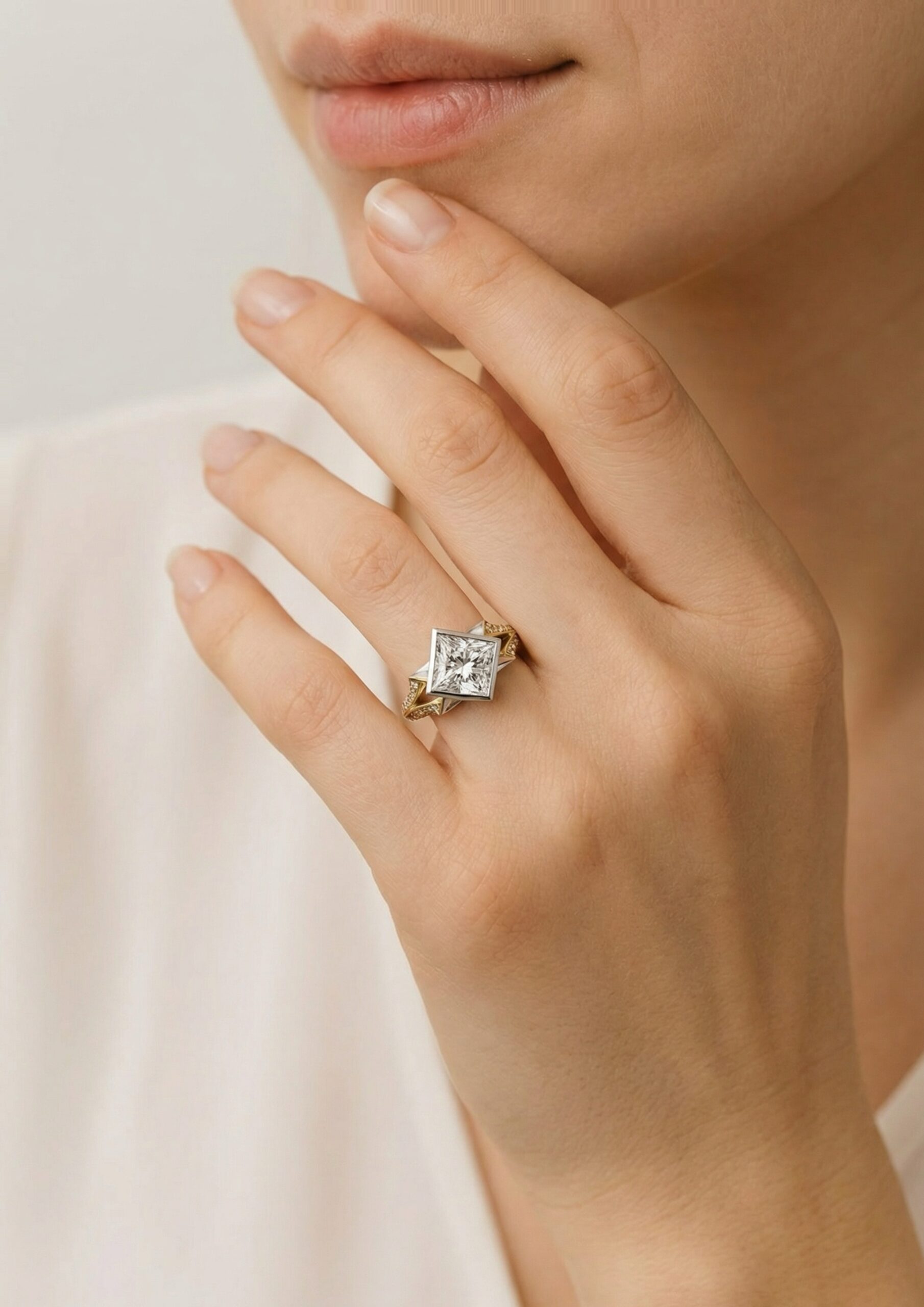LUMORA Princess Diamond Ring | Mixed Gold Design
