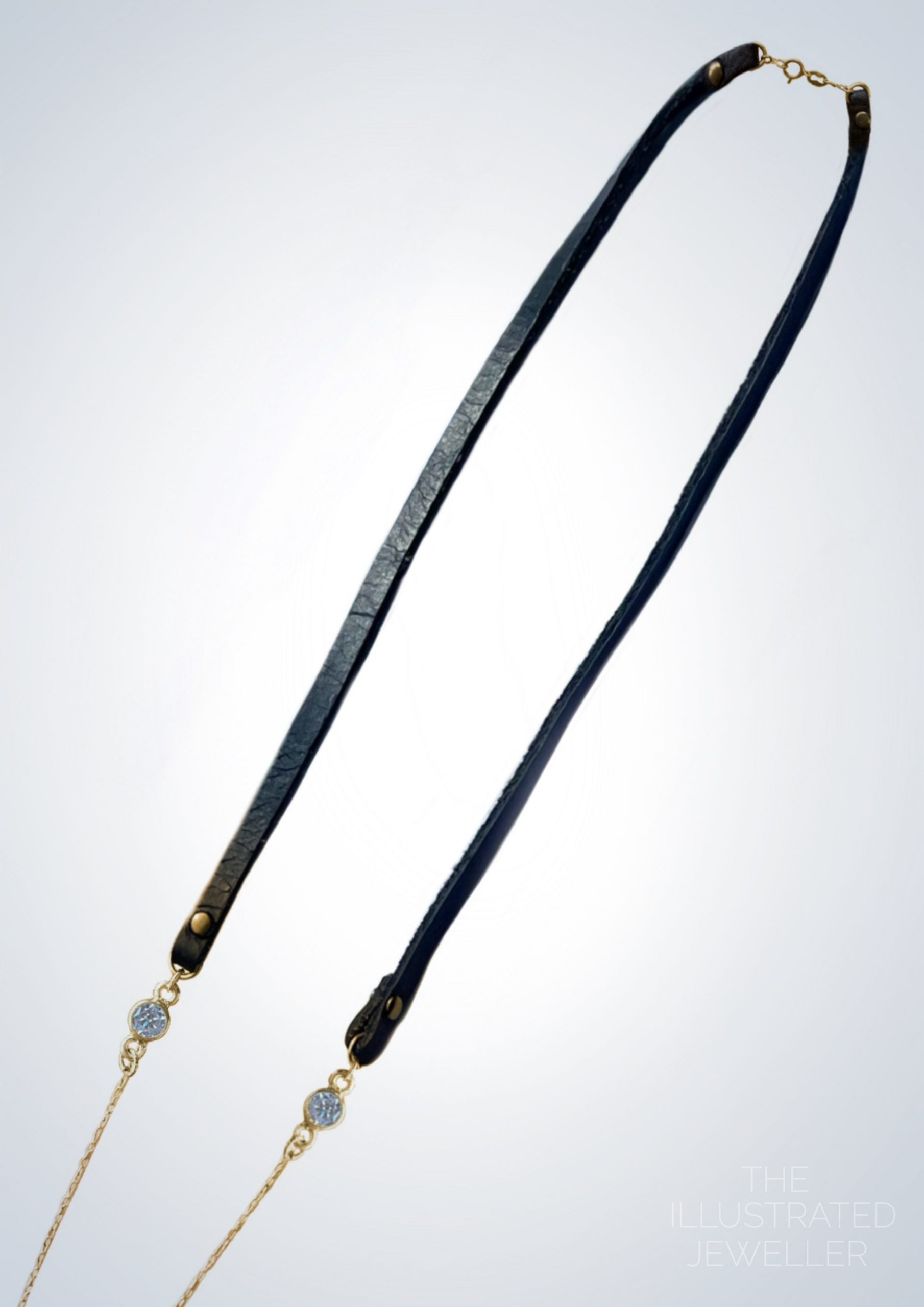 Gold northern star pendant, leather strap, SHORT trace chain (open clasp)