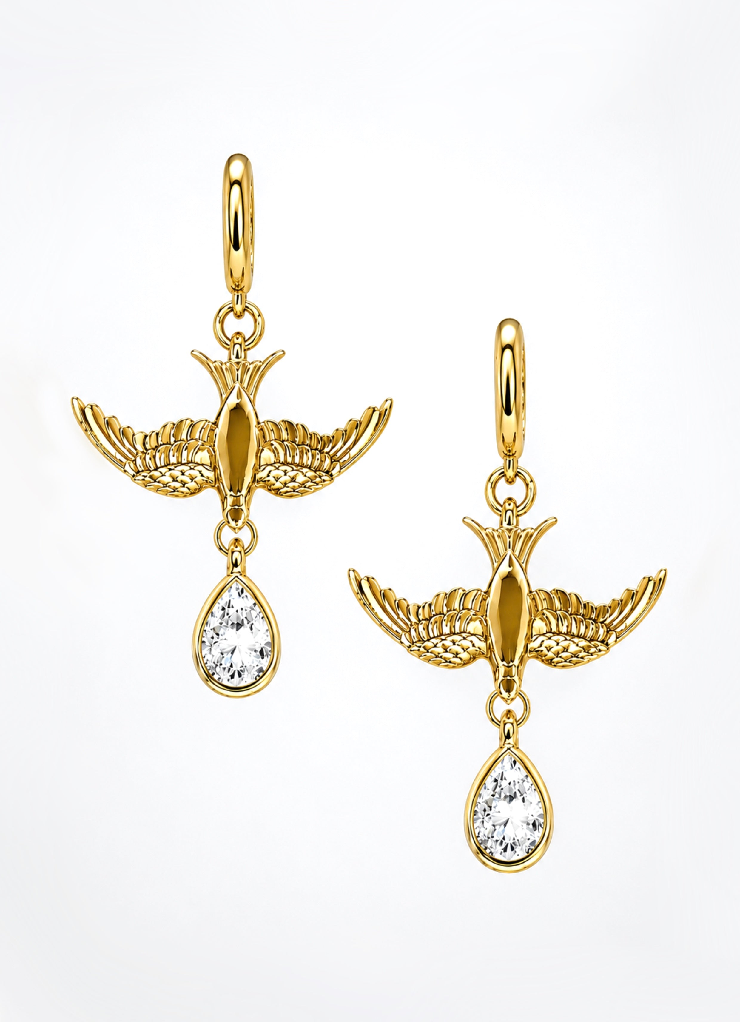 Medium Swallow Pear Diamond Huggie Clicker Hoop Drop Earrings