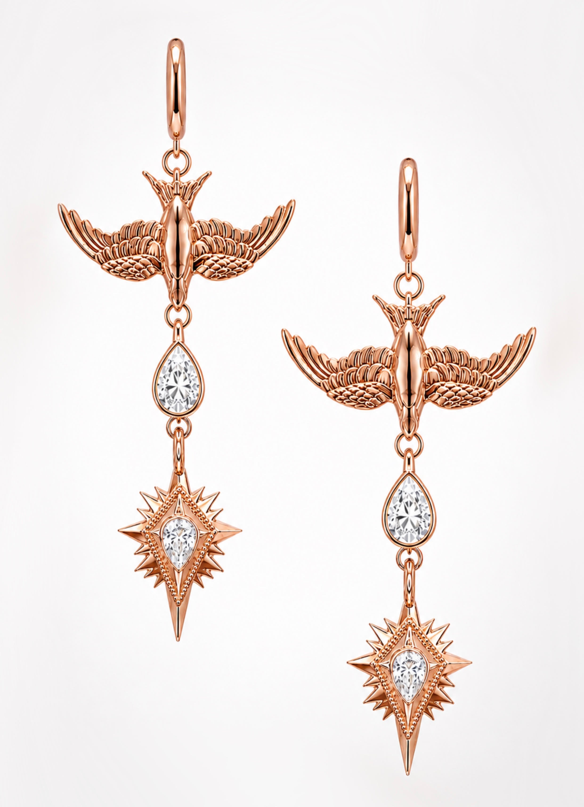 Swallow & Northern Star Diamond Huggie Hoop Drop Cocktail Earrings