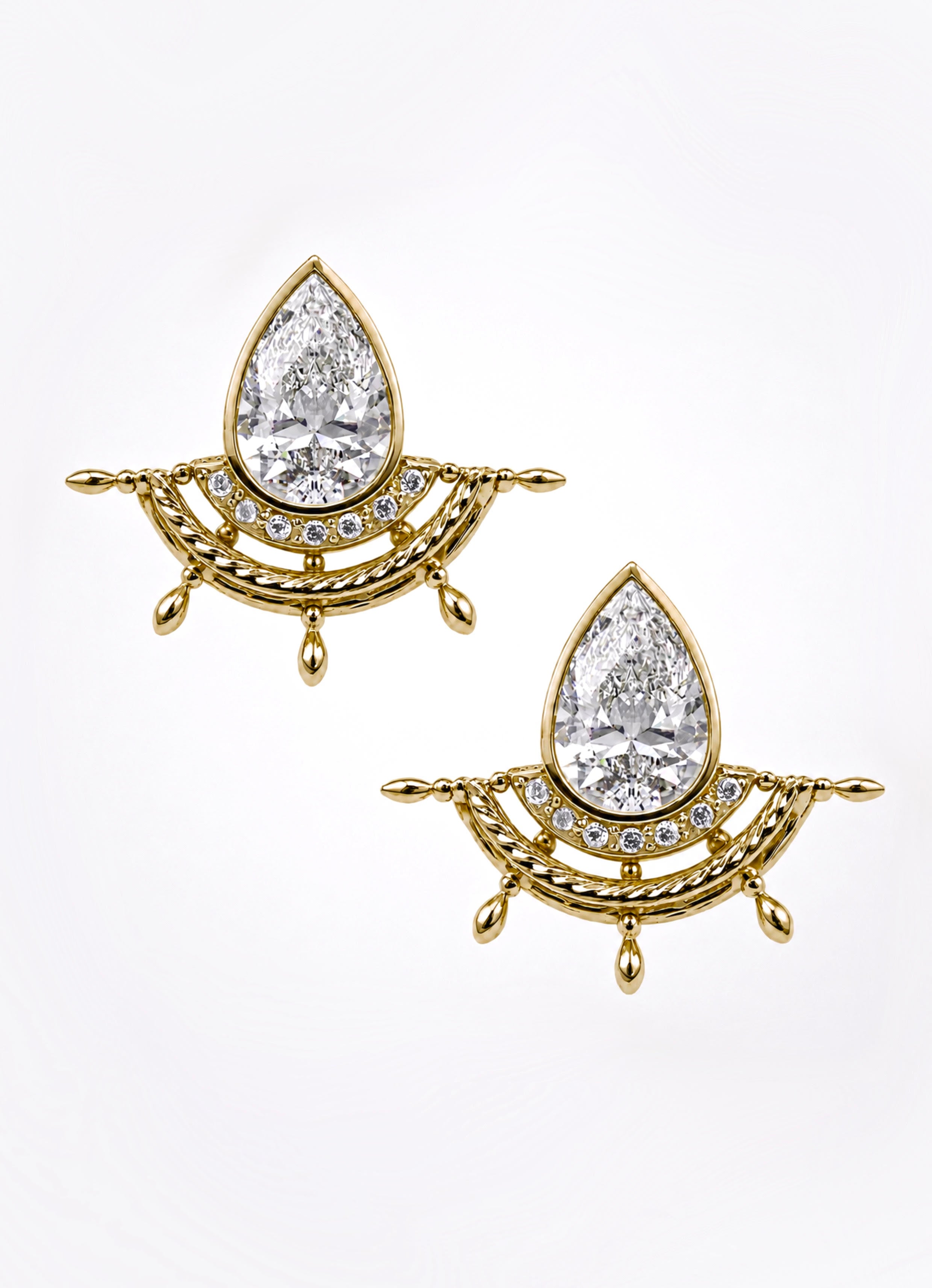Pear Diamond Shipwreck Wheel Earrings