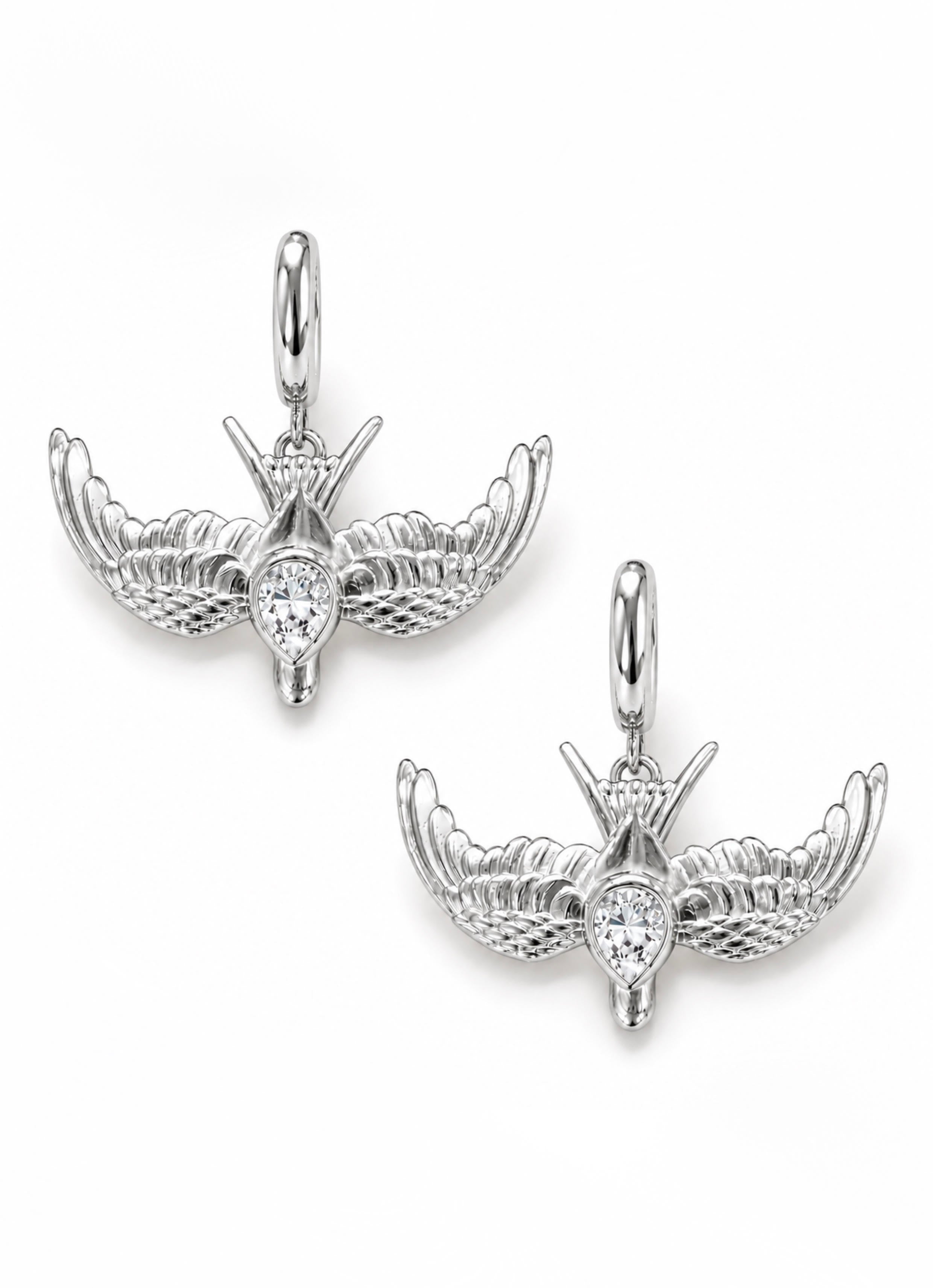 Large Swallow Diamond Huggie Hoop Drop Earrings