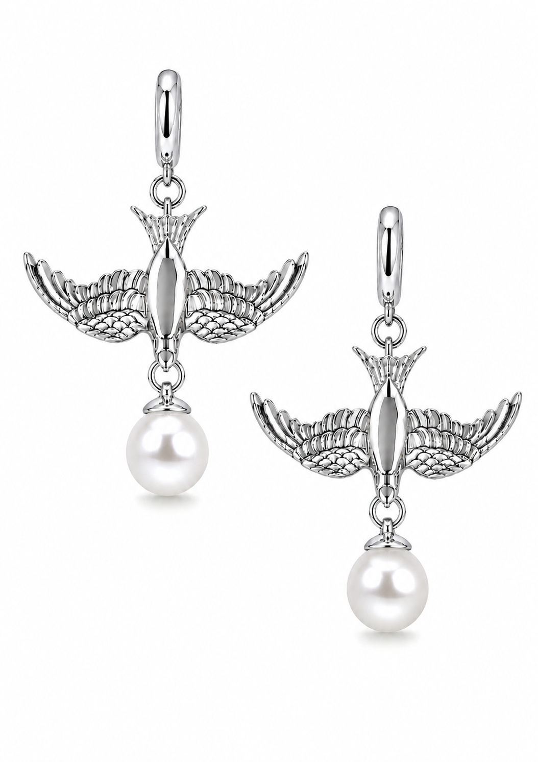 Gold swallow earring with pear charm