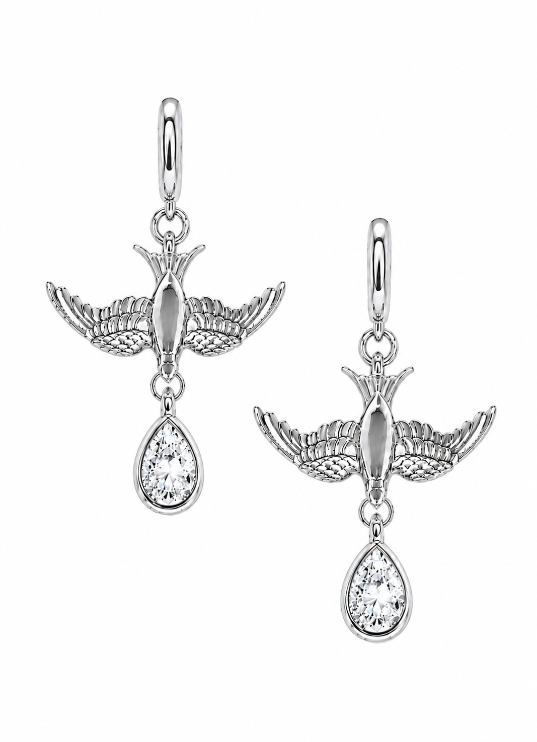 Lost at Sea Swallow Diamond Drop Earrings – Sterling Silver