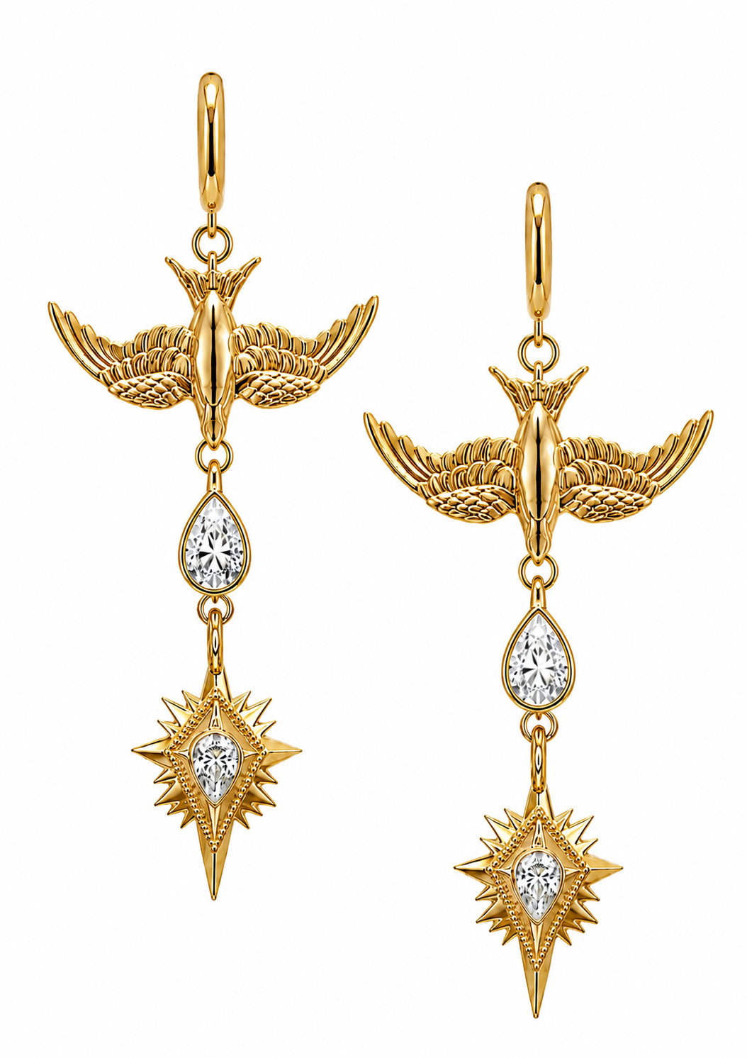 Swallow & Northern Star Diamond Huggie Hoop Drop Cocktail Earrings