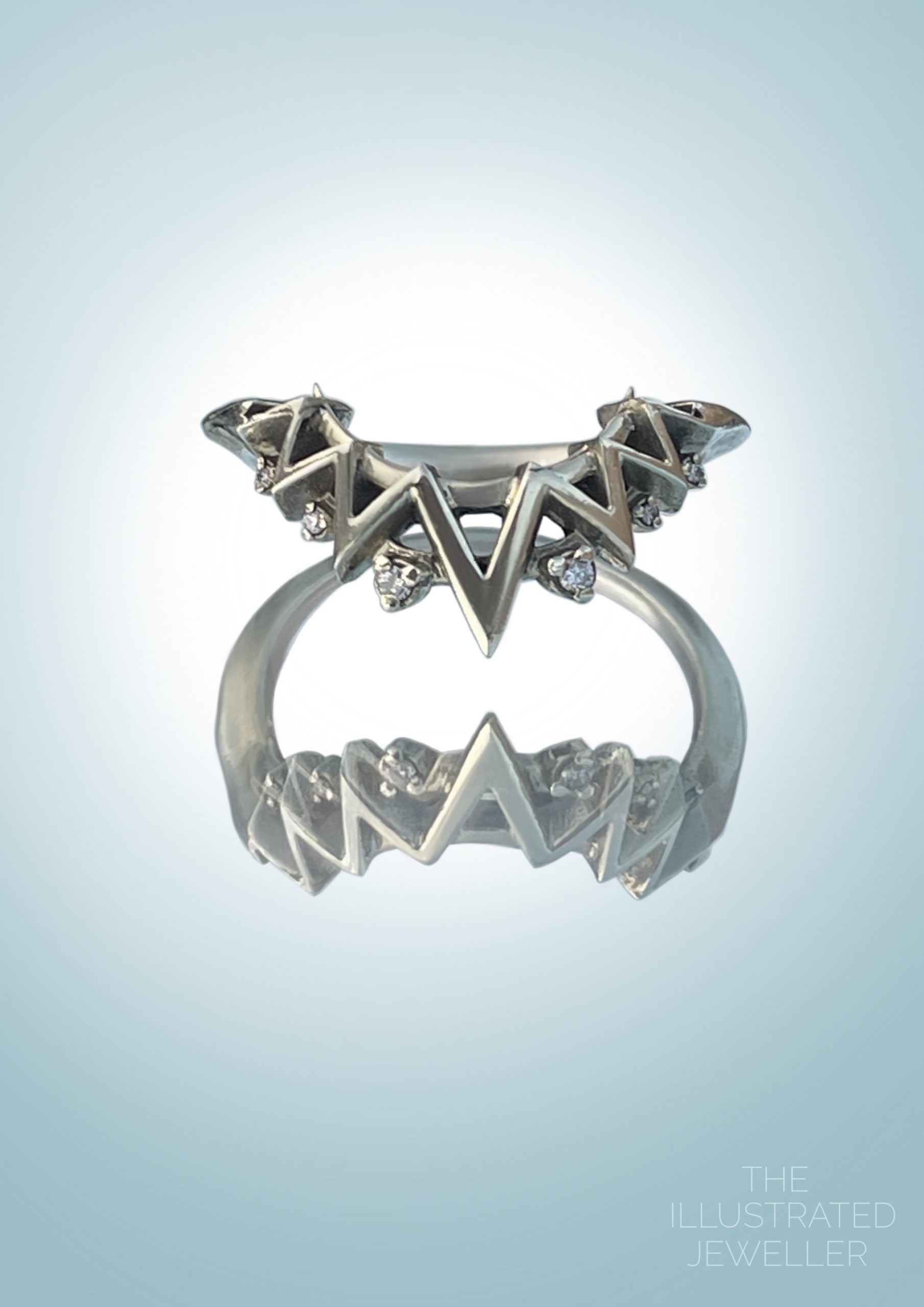 SAMPLE SALE: Compass And Crescent Moon Diamond Ring, 9ct White Gold