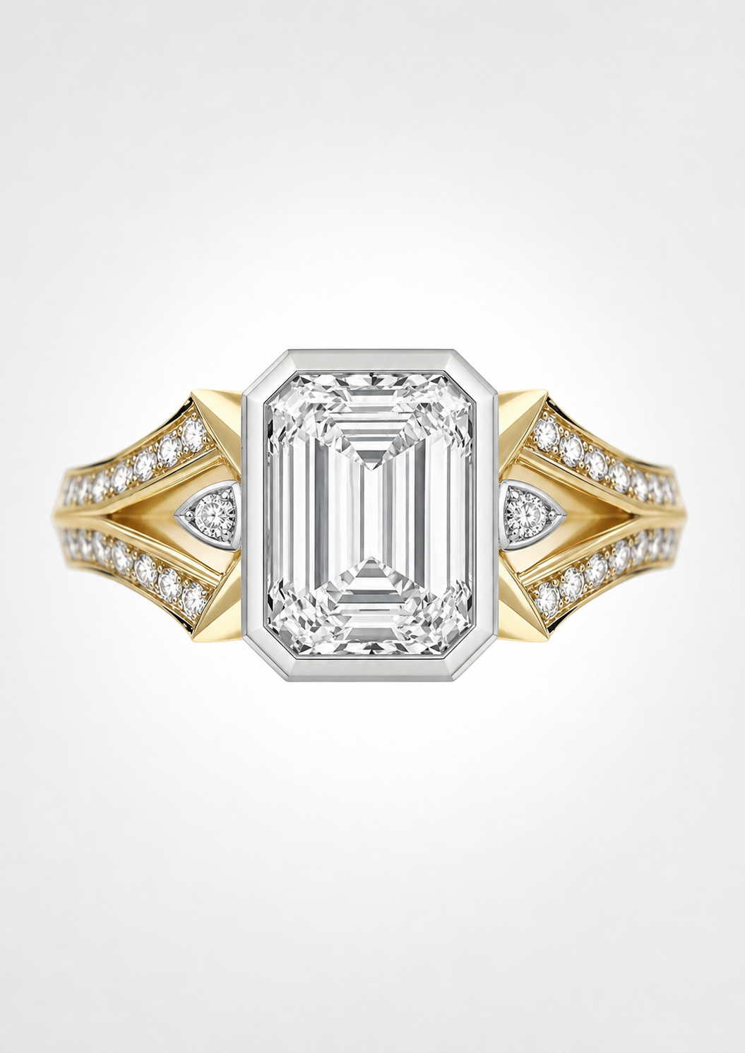 LUMORA Emerald Ring Sunrise Diamond in Mixed Golds