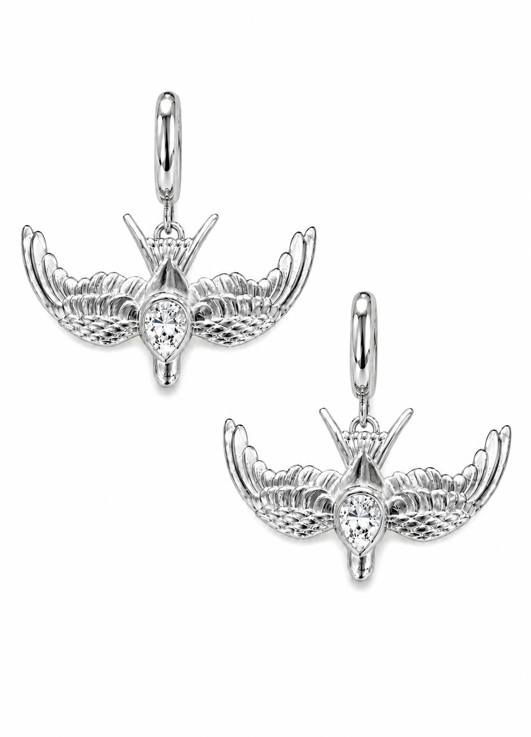 Lost at Sea Swallow Diamond Huggie Earrings – Sterling Silver