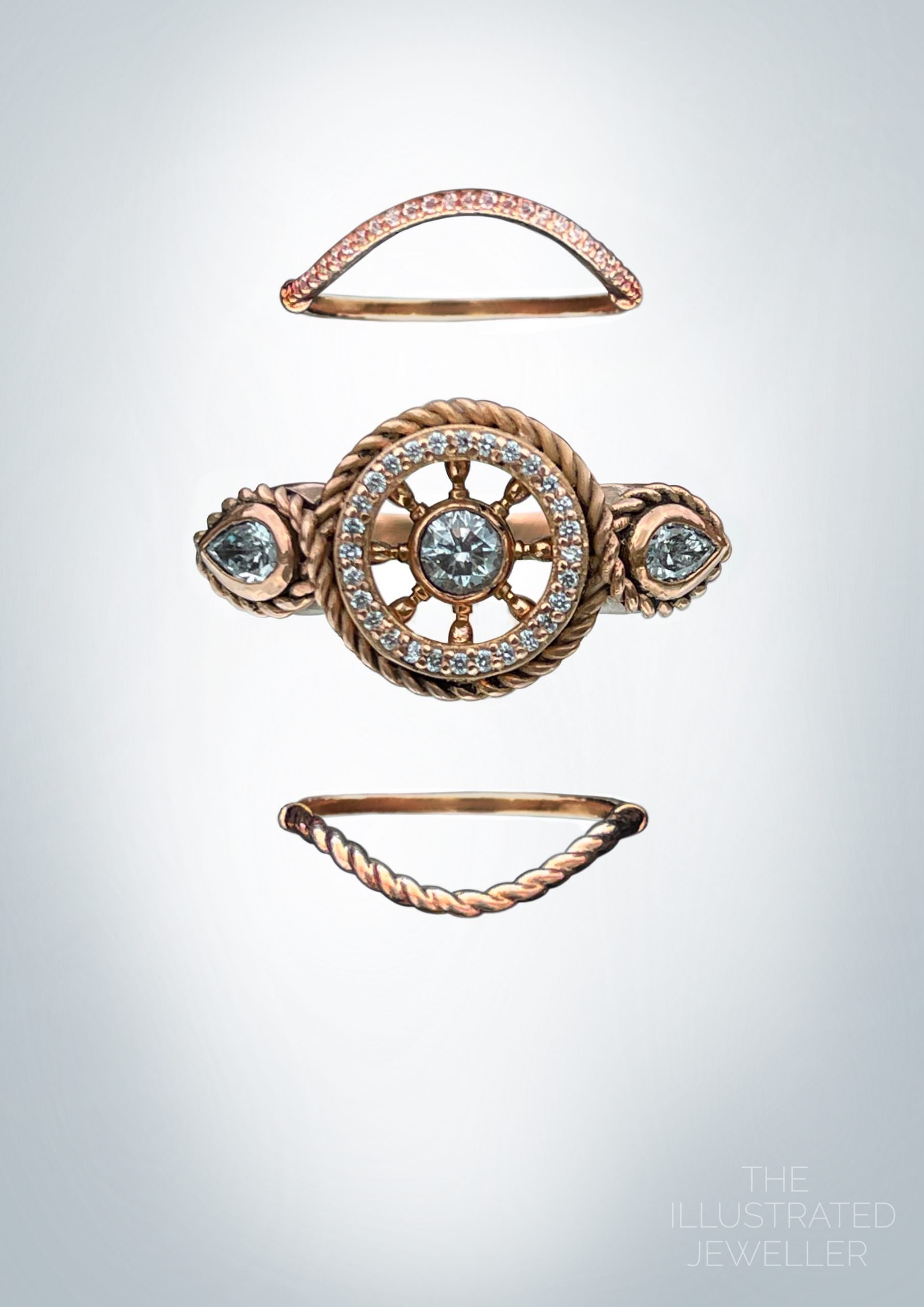 "EYE OF THE STORM" Ocean wave diamond stack, rose gold