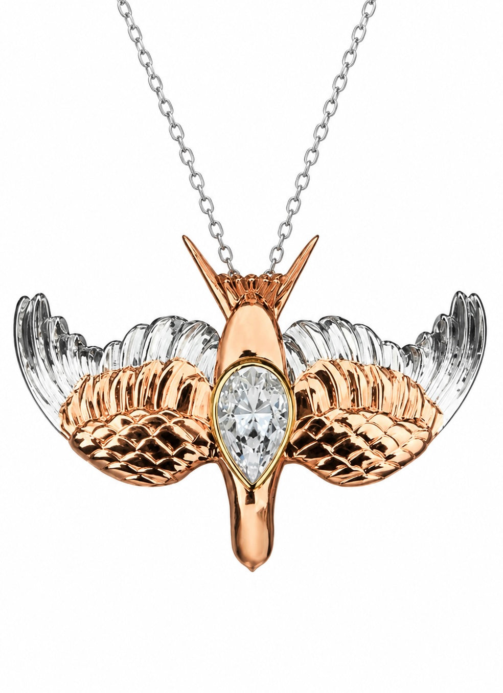 Large swallow diamond pendant Mixed gold