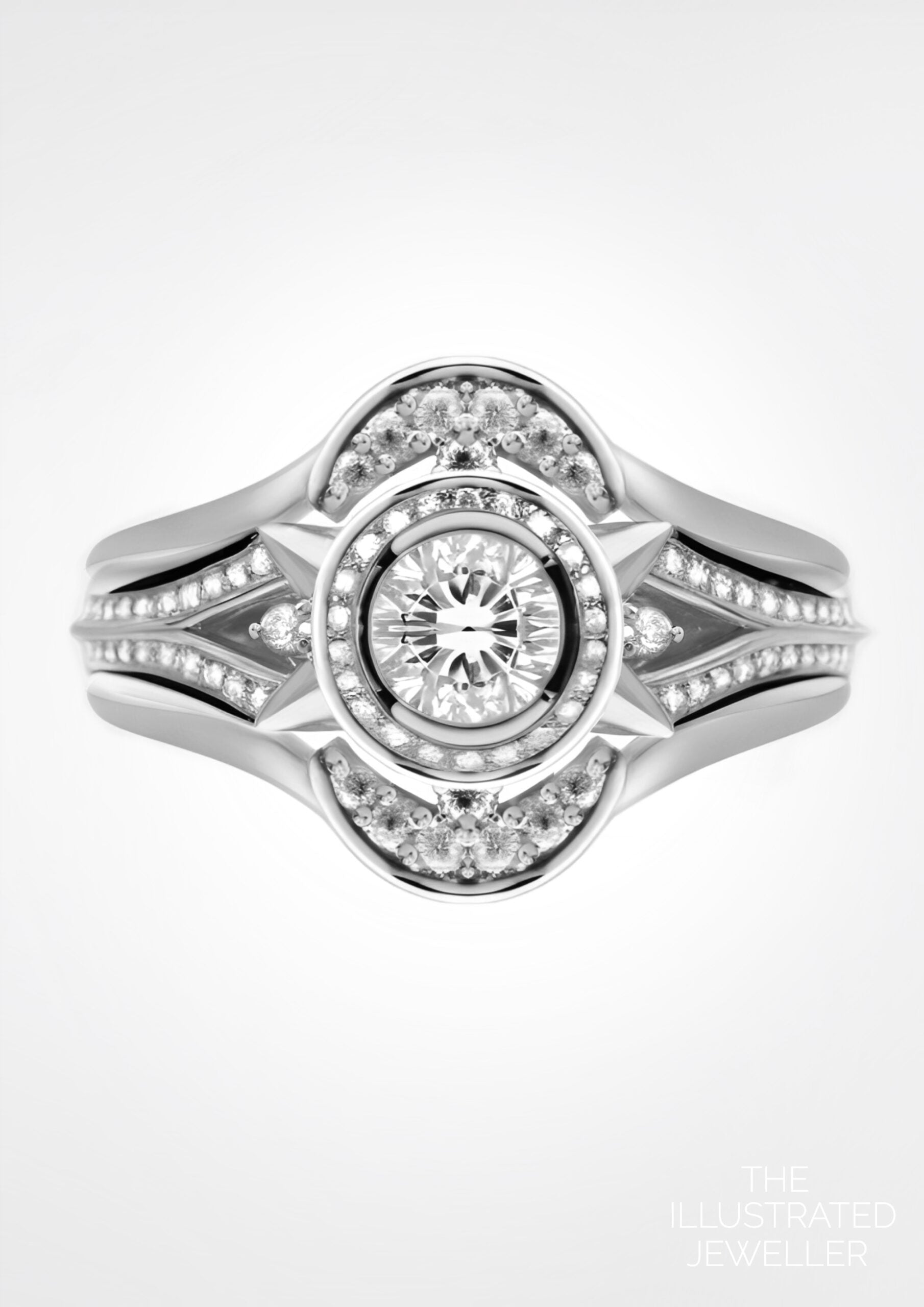 Moon and stars diamond bridal stack, white gold