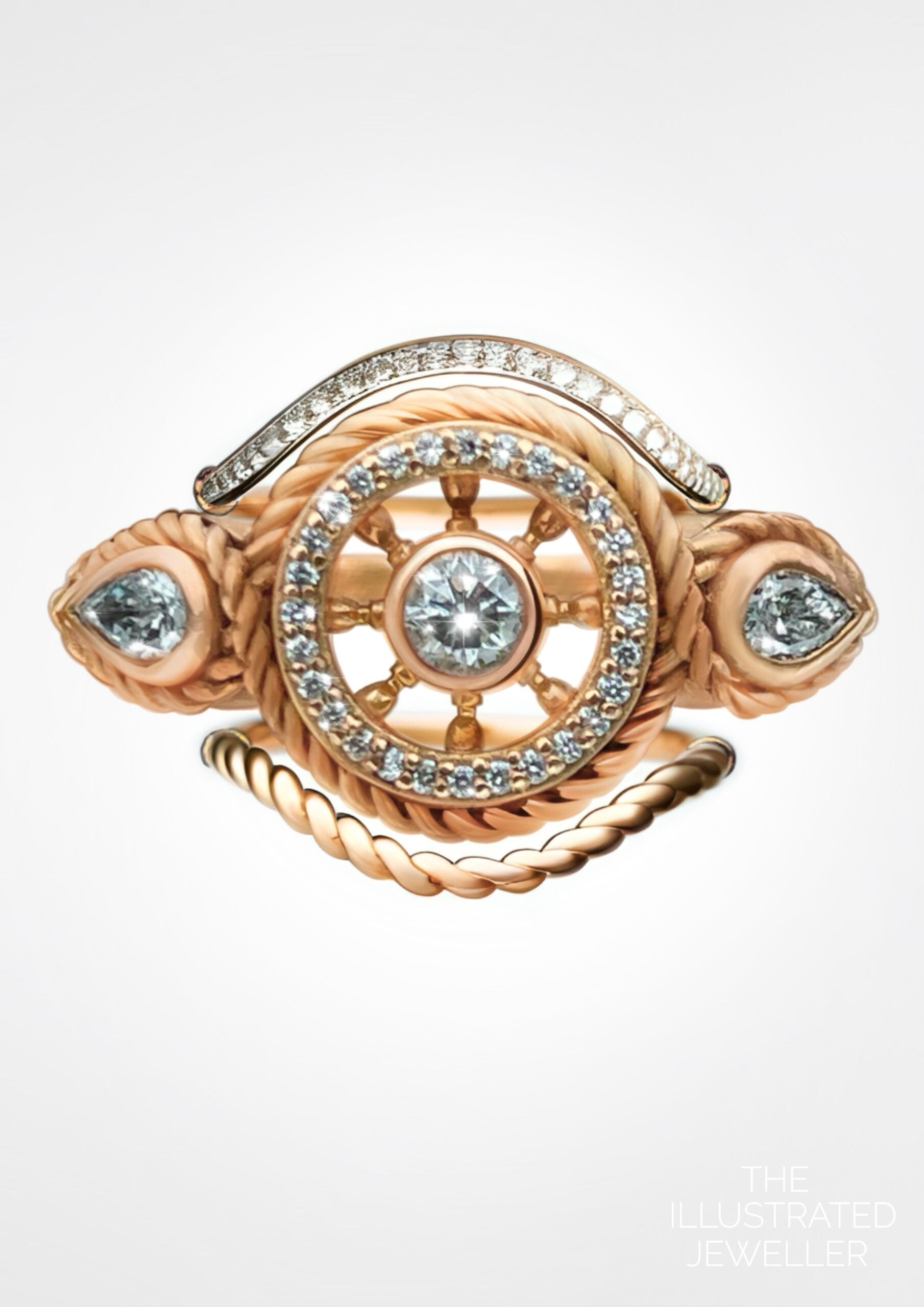 "EYE OF THE STORM" Ocean wave diamond stack, rose gold