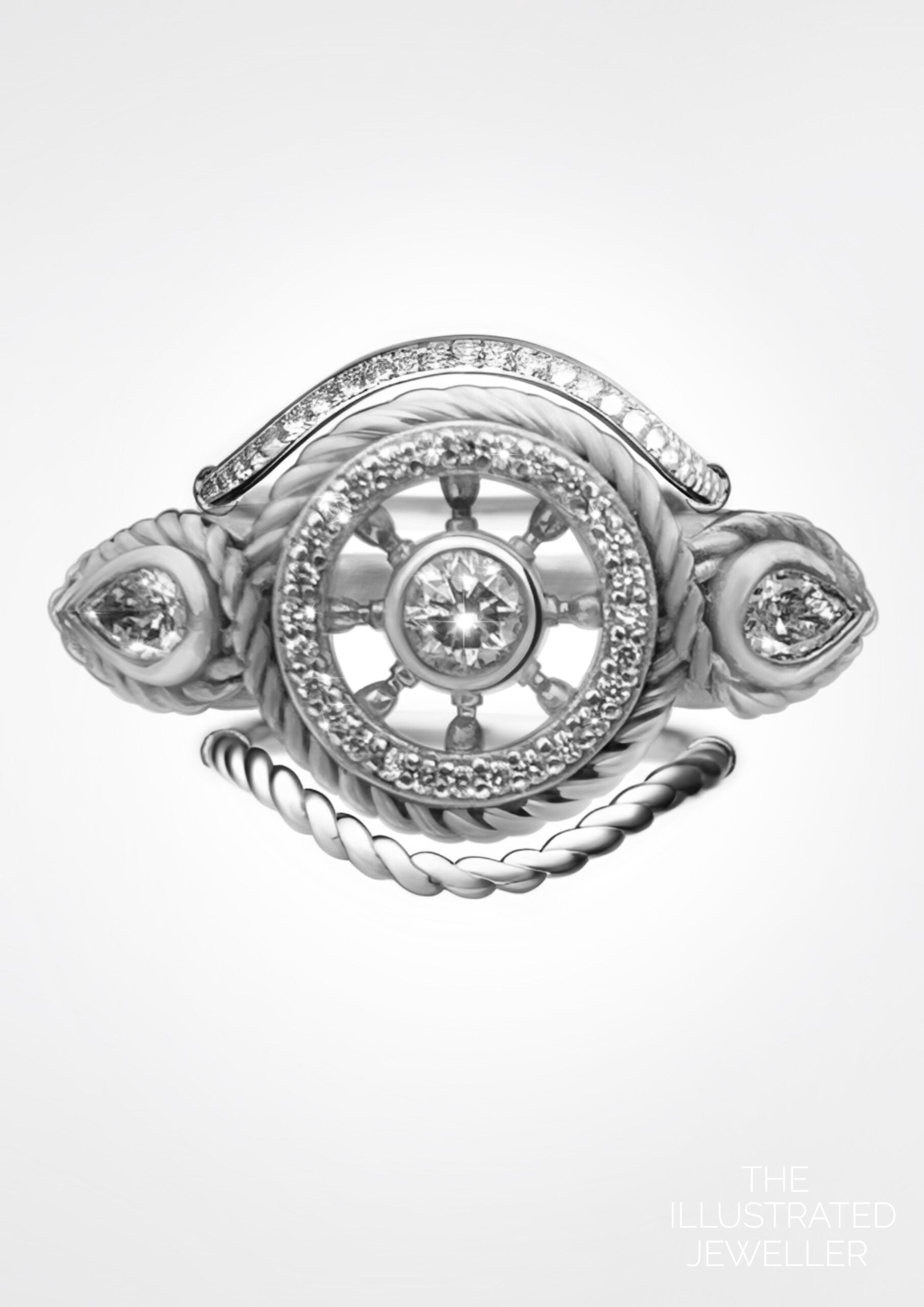 "EYE OF THE STORM" Ocean wave diamond stack, white gold