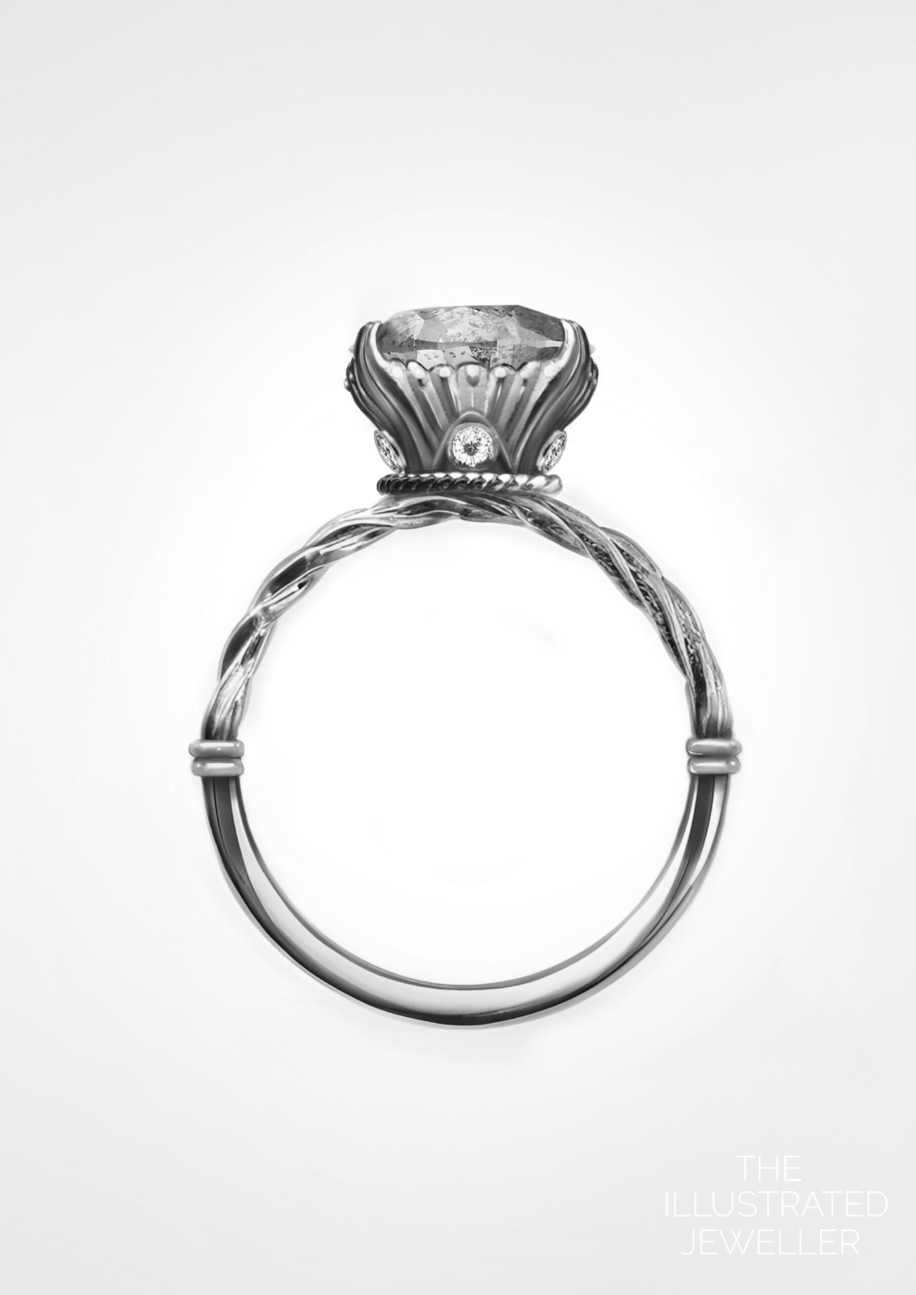 Swallow tail diamond engagement ring White gold