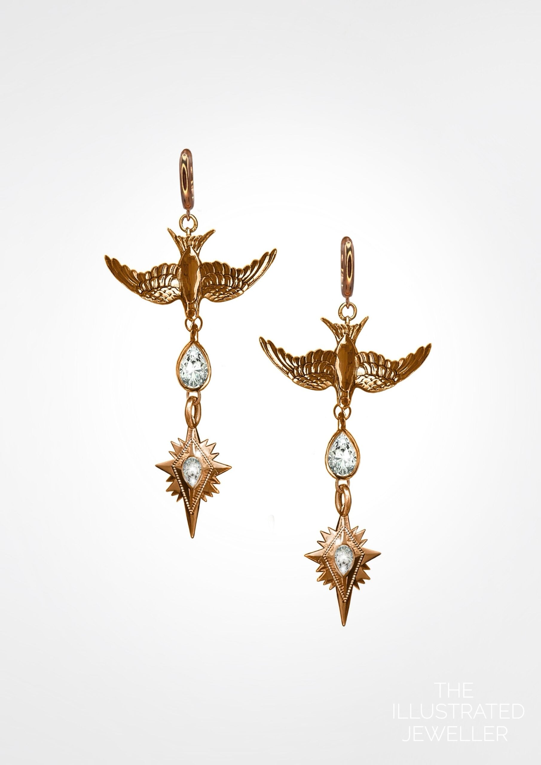 Swallow & Northern Star, Diamond Cocktail Earrings, Rose Gold