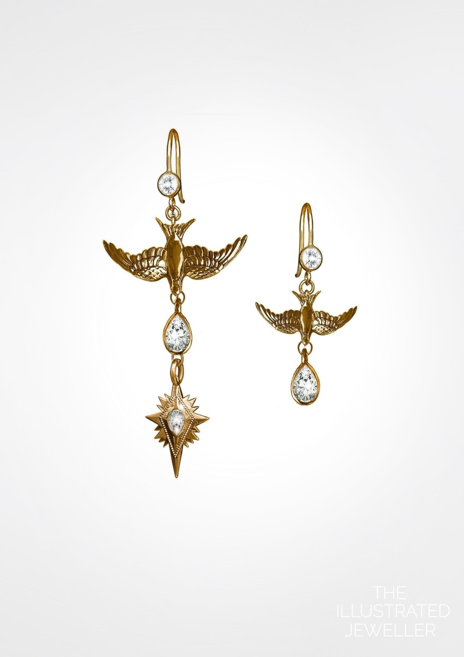 Swallow Bird Mismatched Gold Earrings - Celestial Statement jewellery